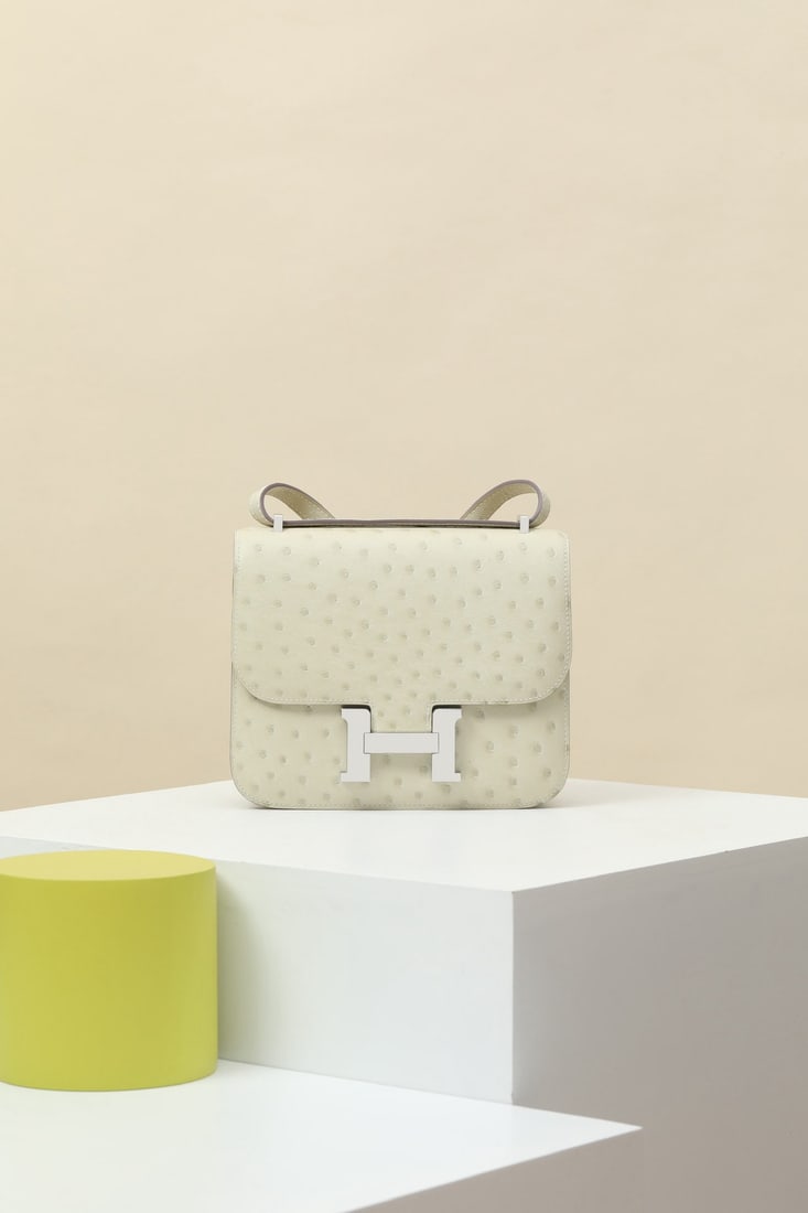 Hermes: We offer FREE SHIPPING for both domestic and international clients who bid over $500. Model: CJG19 Code: CJG190570 Color: 8L Glacier White Dimensions: 19cm (L) x 15cm (D) x 5cm (W) Material: Ostrich L