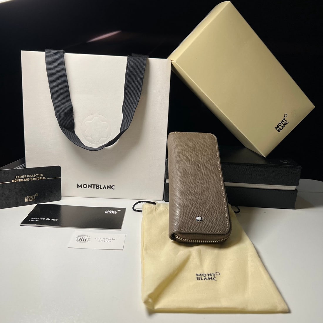 MONTBLANC Heart Series 2-Piece Pencil Case: We offer FREE SHIPPING for both domestic and international clients who bid over $500. MONTBLANC Heart Series 2-Piece Pencil Case, Brown. Material: Top Grain Cowhide. Dimensions: 16x7x2 mm. A