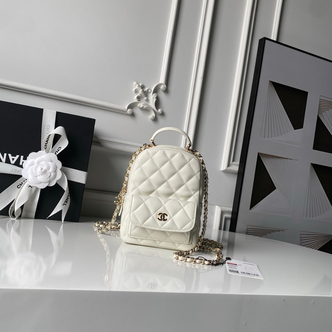CHANEL Early Spring Resort Collection Mini Backpack with Lychee Pattern: We offer FREE SHIPPING for both domestic and international clients who bid over $500. CHANEL Cruise Collection Mini Backpack with Pebbled Texture, Light Gold Vintage Style, Classic Gold Hardware, Leat
