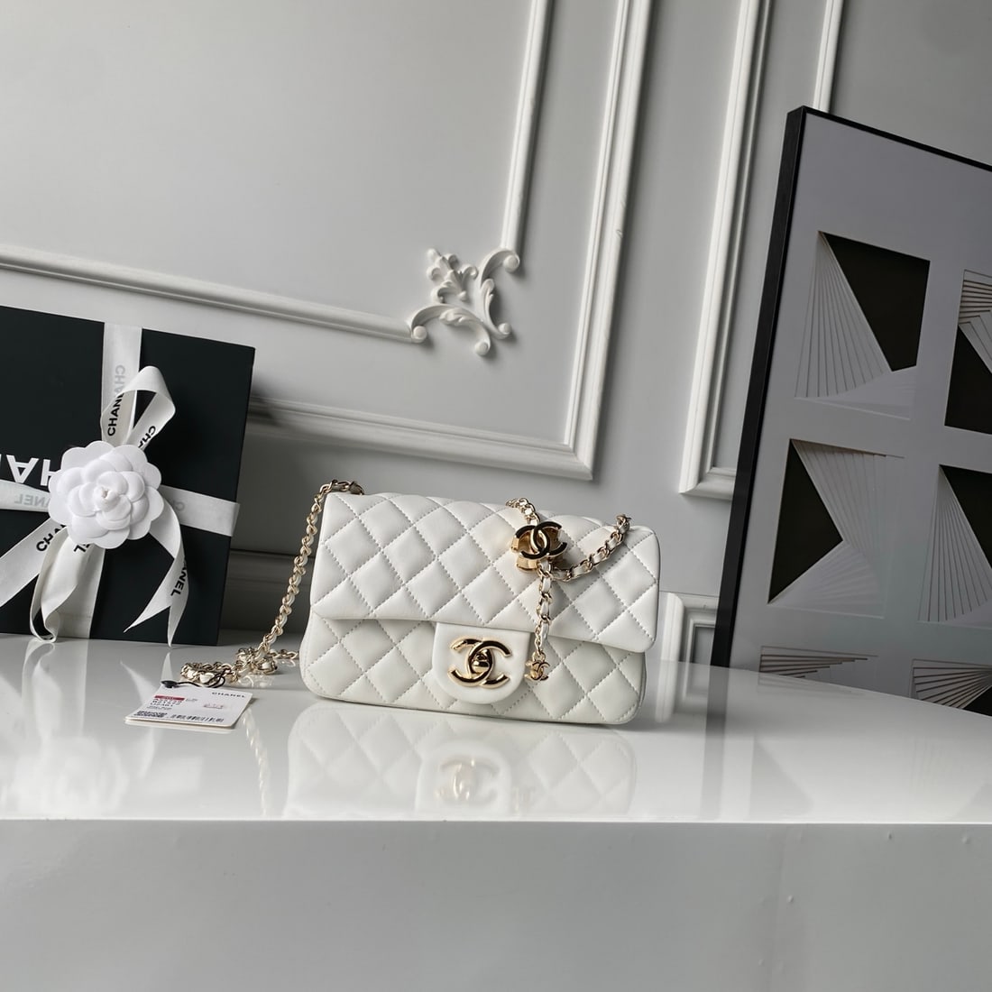 Light gold CHANEL double C clasp: We offer FREE SHIPPING for both domestic and international clients who bid over $500. Exquisite light gold CHANEL double C buckle, CF series lambskin with light gold metal chain. The double C adjustab