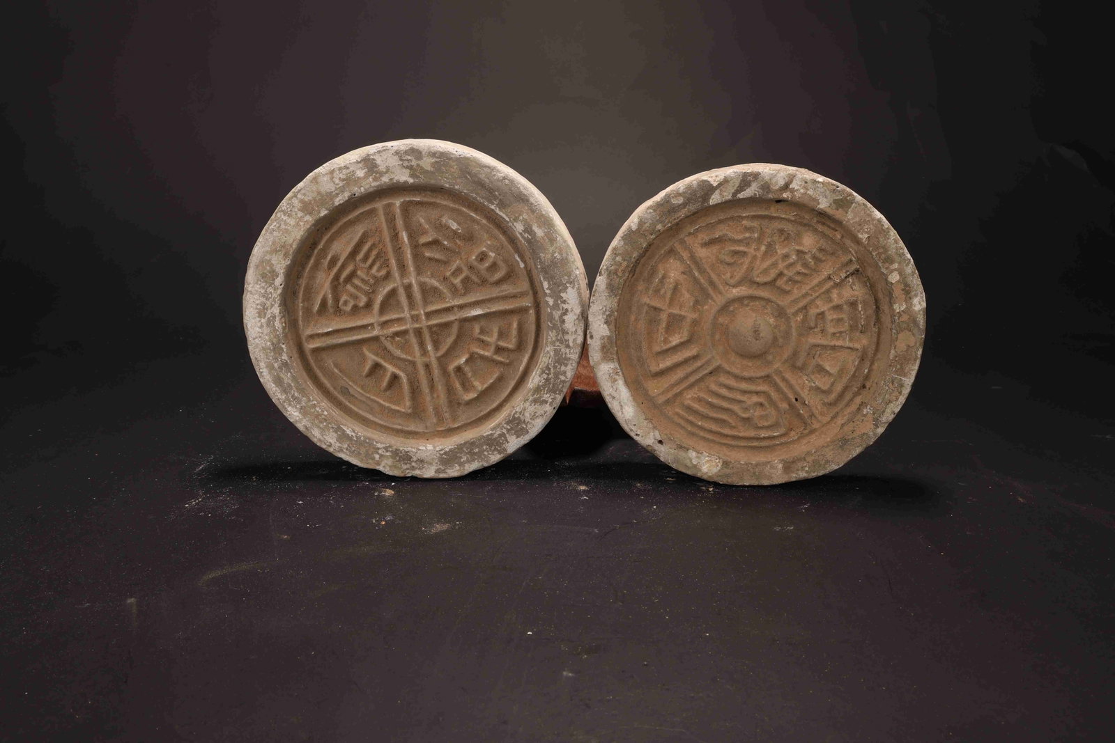 Han Dynasty Inscribed Roof Tile Ends, Pair (1 of 11)