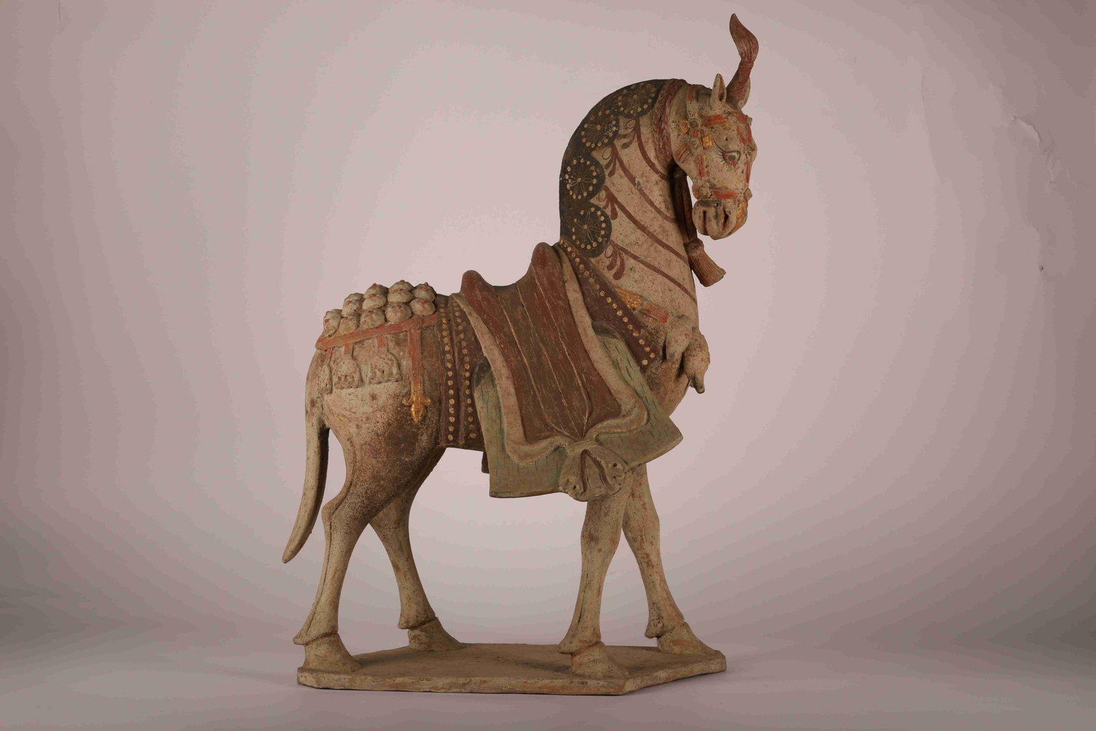 Northern Qi Painted Pottery Horse, TL Tested: Northern Qi Painted Pottery Horse, TL Tested. Northern Qi Dynasty. Height: 65cm Base Length: 42cm Width: 21cm. Description: A pottery figure of a standing horse, the body left in the fired buff clay a