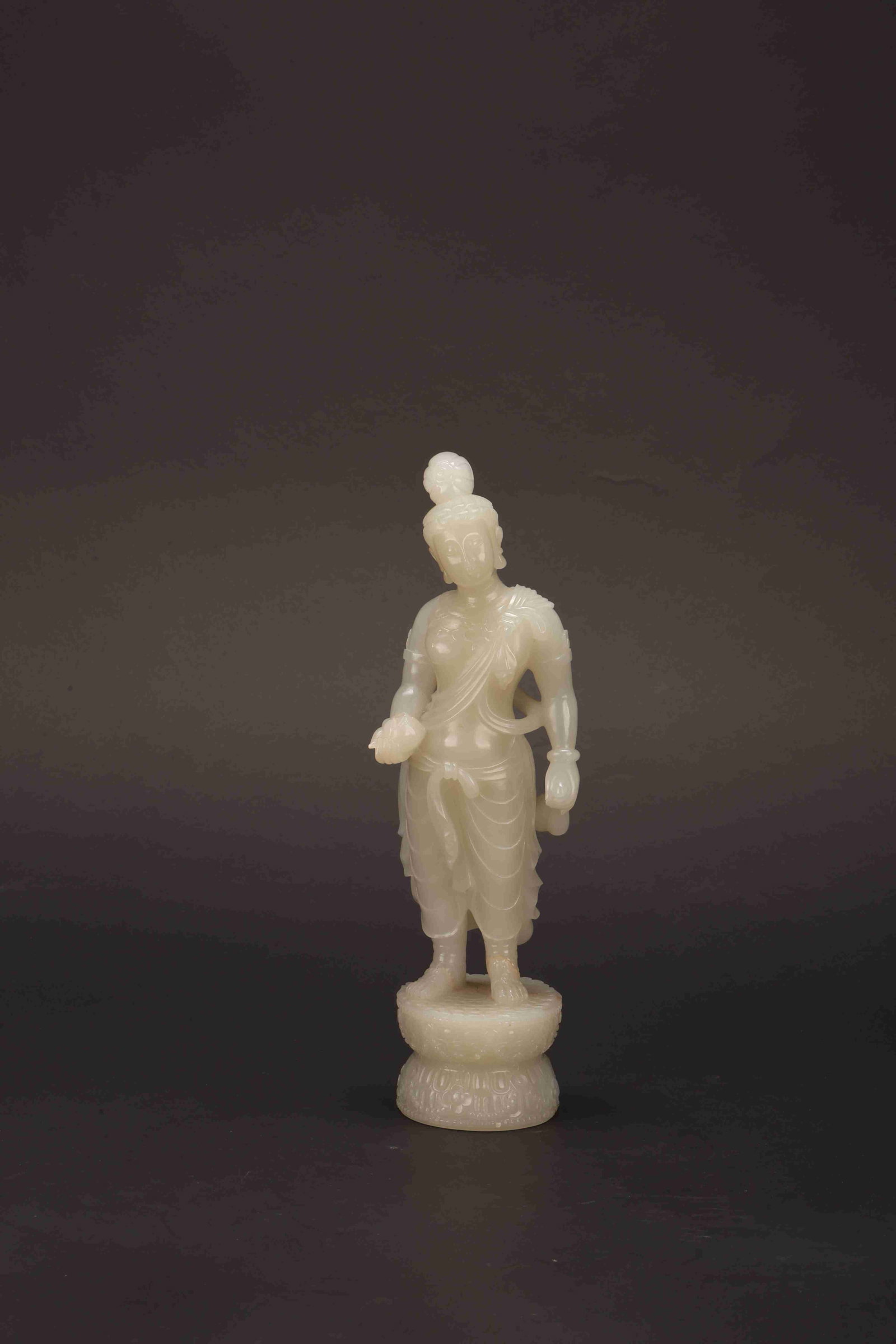 Qing Dynasty White Jade Standing Flower-Bearing Figure Statue (1 of 8)