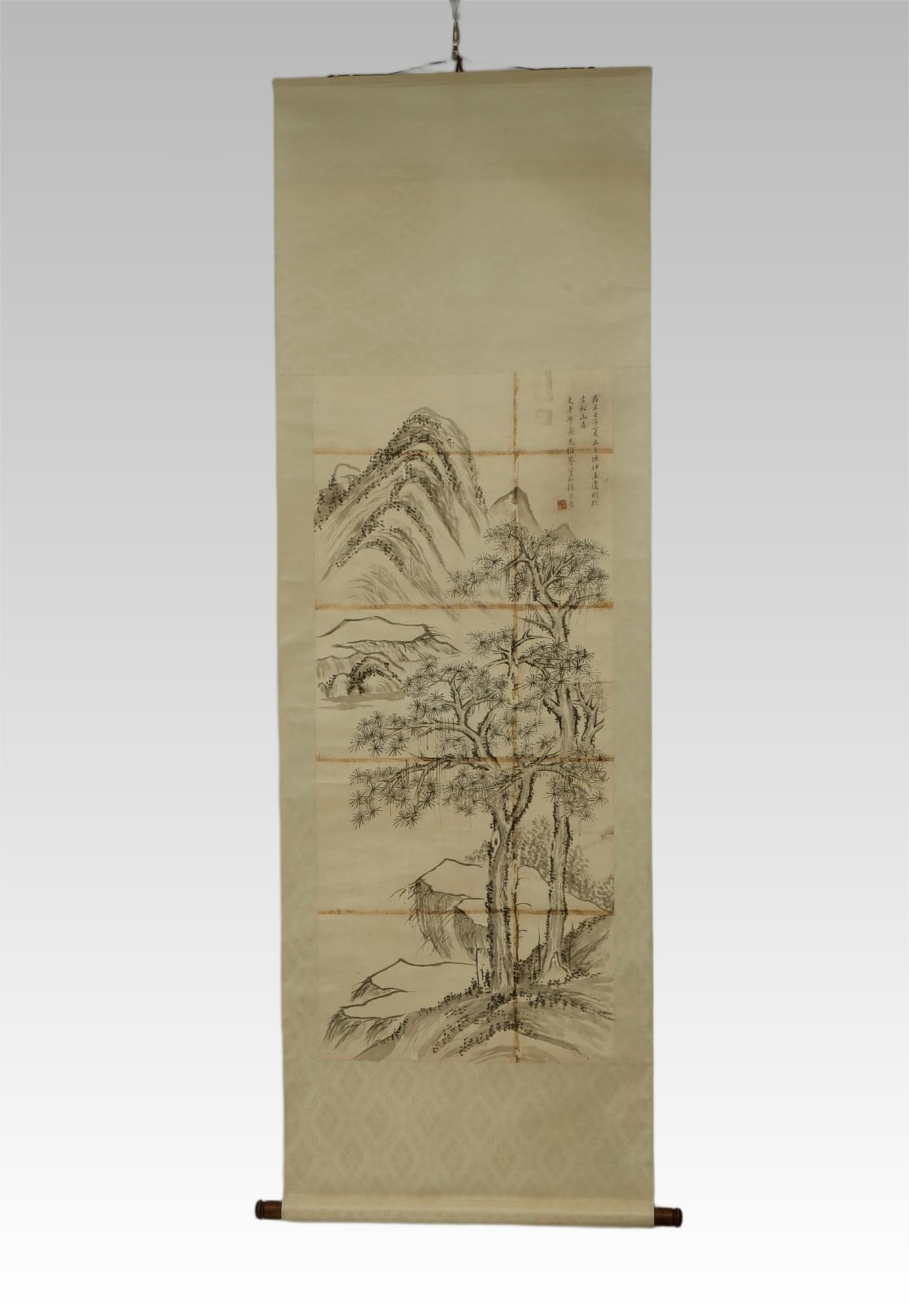 Qing Dynasty Scroll of Ink Landscape Painting: A CHOICE HANGING SCROLL OF INK LANDSCAPE PAINTINGQing Dynasty, Qianlong Period (1736–1795)Length 120cm, width 65.5cmDescription: By Zhang Zongcang (???, 1686–1756).Rendered in expressive monochrom