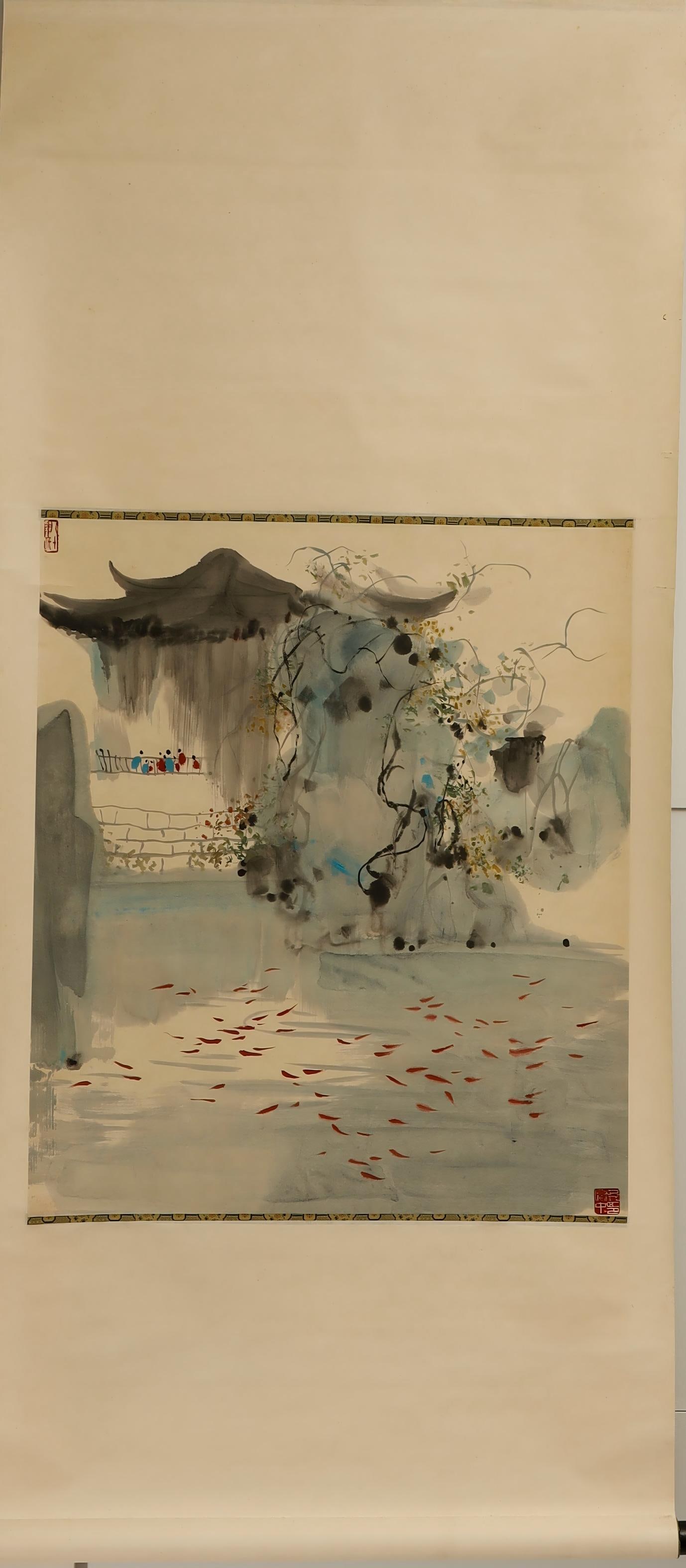 20th Century Scroll of Ink and Color on Paper (1 of 6)