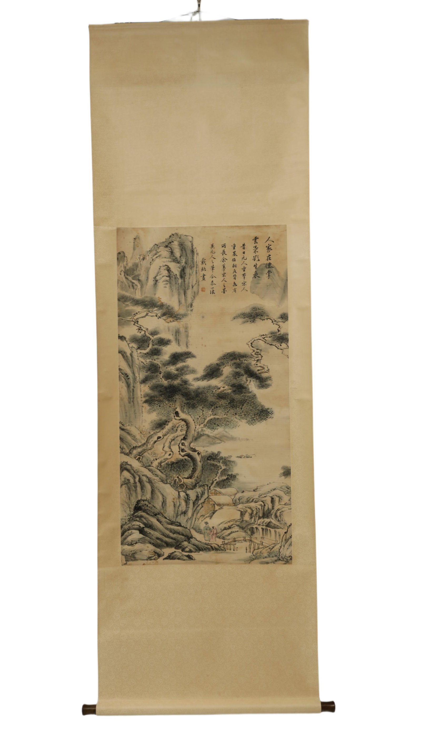 Qing Dynasty Ink and Light Color Landscape Scroll Paining, by Dai Xi (1 of 3)