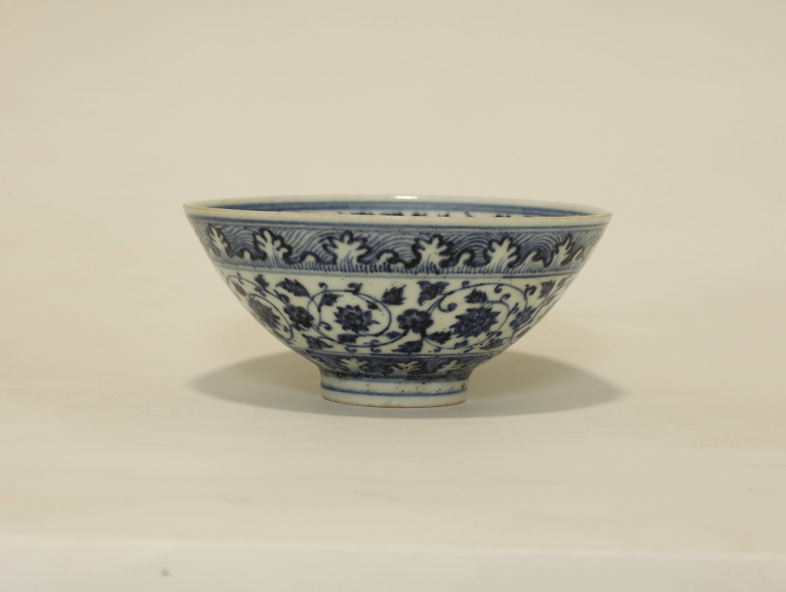 Ming Dynasty 'Blue and White 'Lotus Scroll' Bowl, with Xuande Mark (1 of 4)