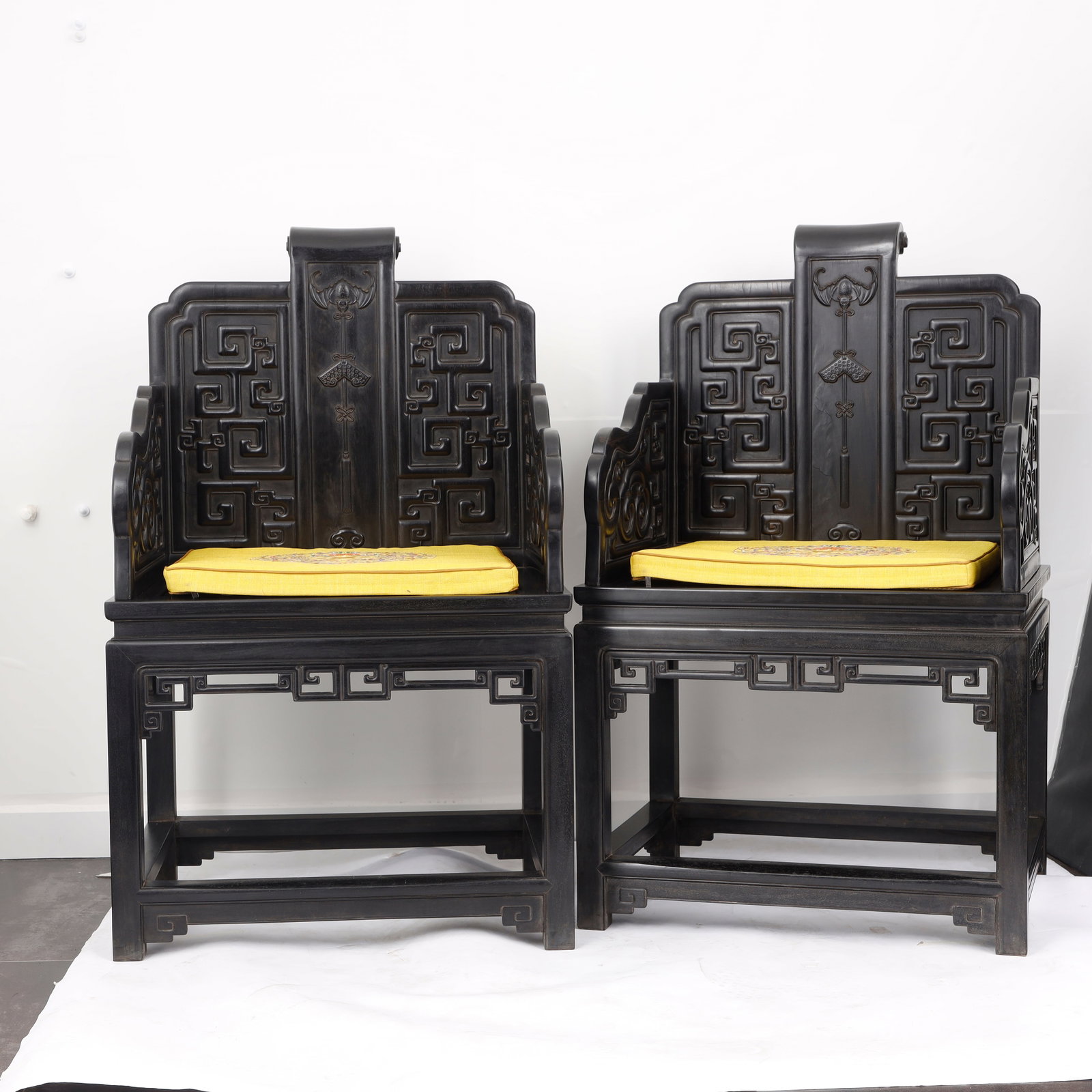 Qing Dynasty Zitan 'Scroll-Form' Armchairs (1 of 9)