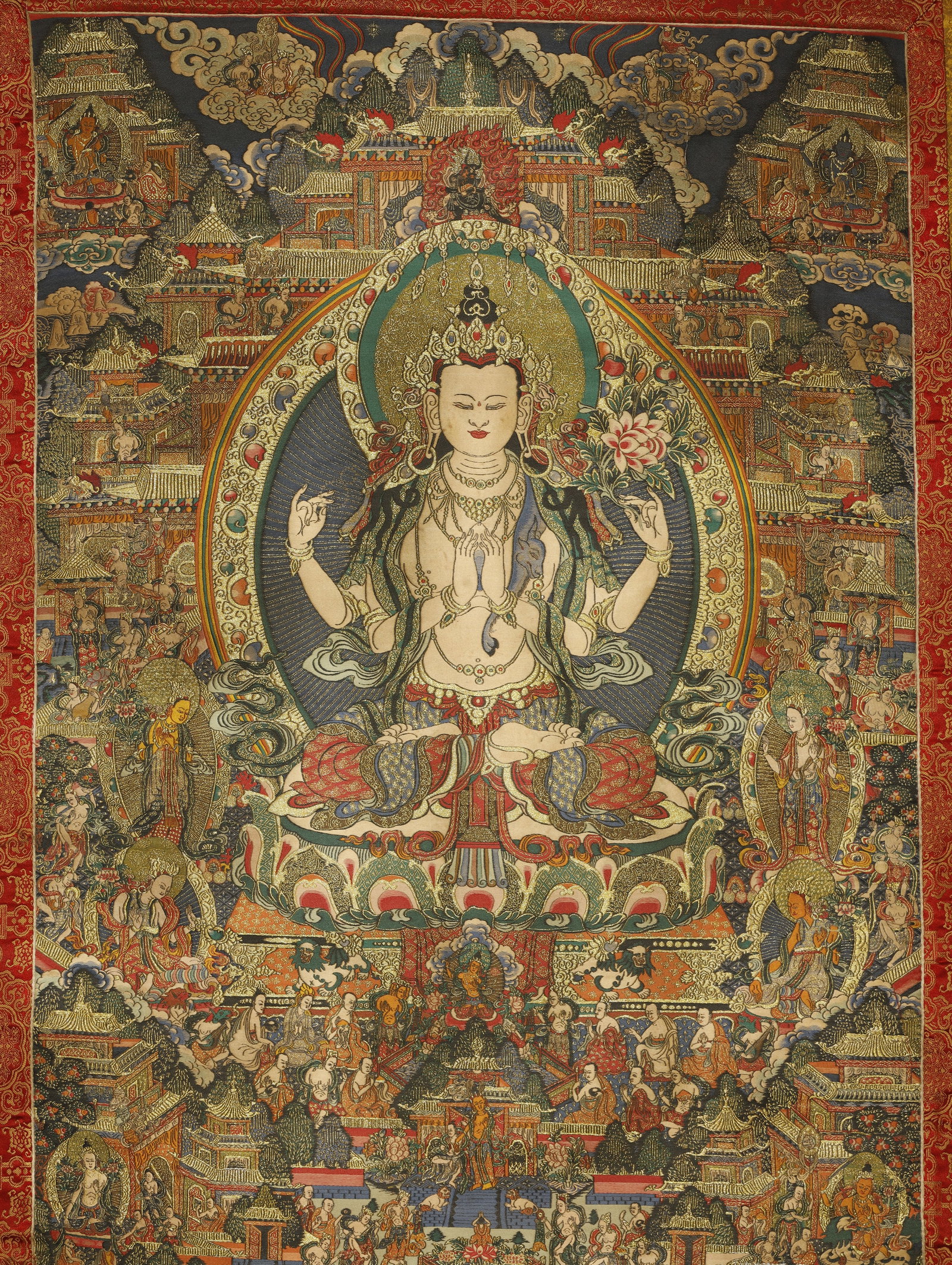 Qing Dynasty Silk Woven Thangka of Four-Armed (1 of 4)