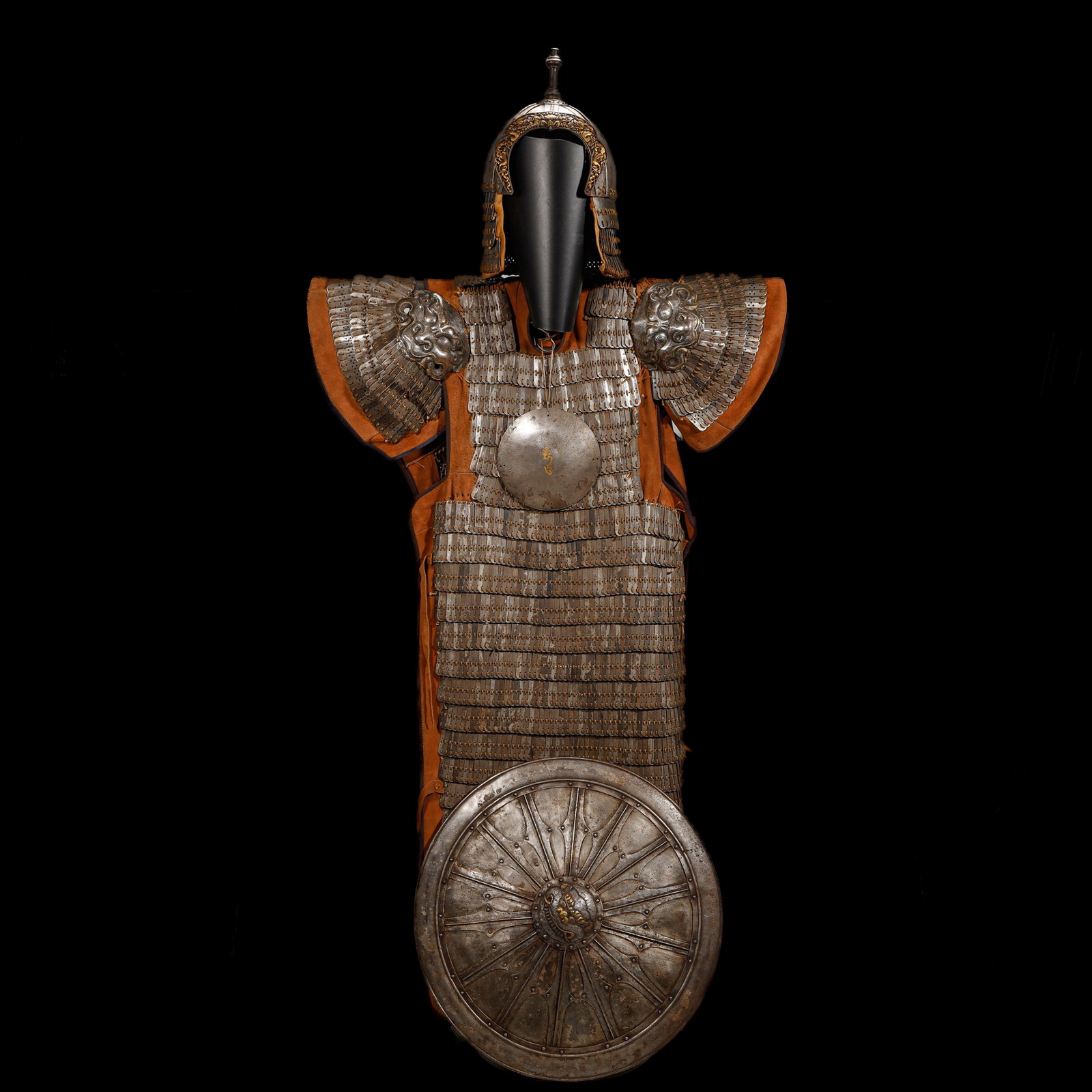 Qing Dynasty Iron Armor: A Suit of Iron Armor ...China, Qing Dynasty....Height: 51.2 in. (130 cm)....Description: A complete suit of Qing-period iron armor, comprising a lamellar or riveted iron cuirass, articulated shoulder 