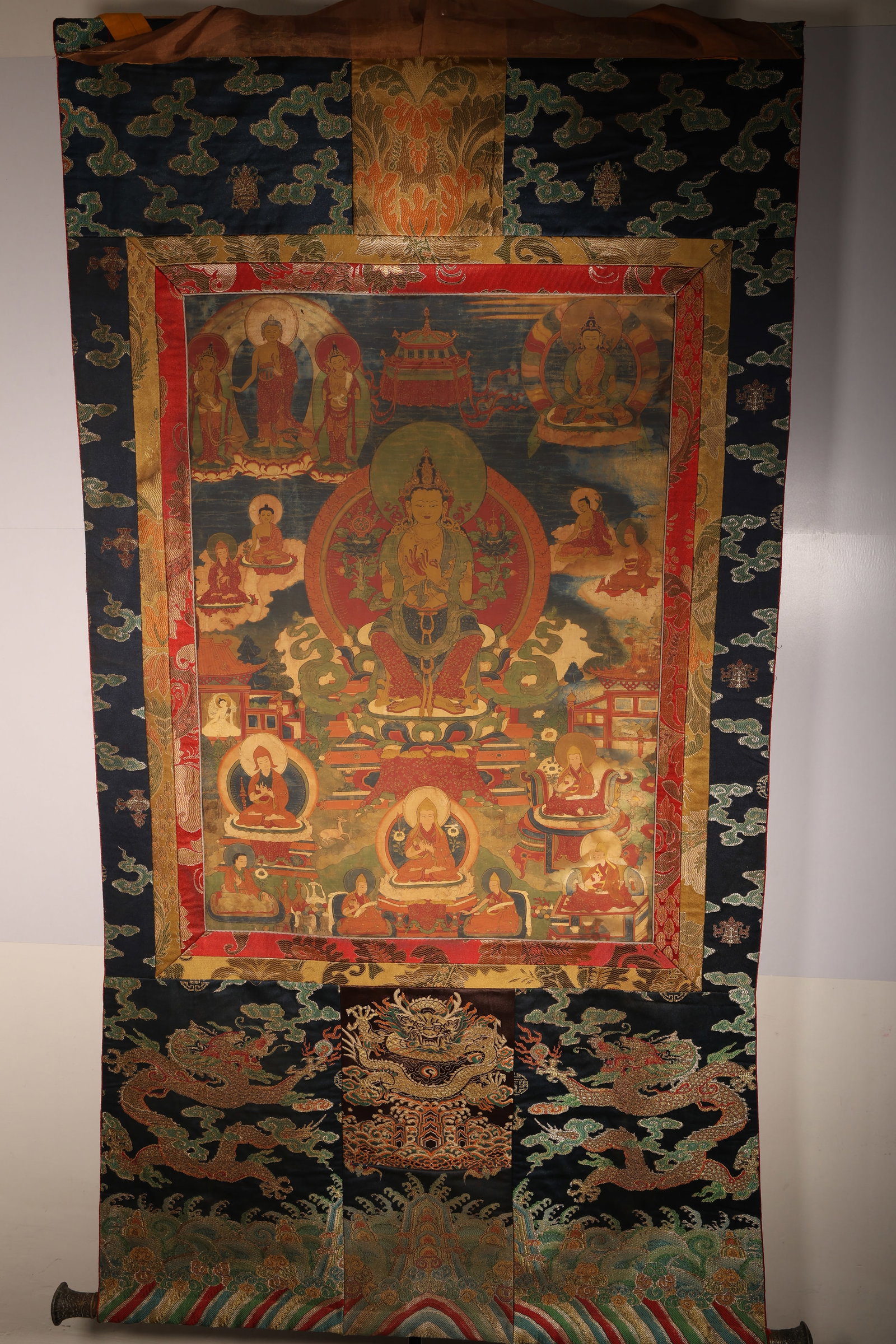 18th-19th Century Maitreya Bodhisattva Thangka: 18th-19th Century Maitreya Bodhisattva Thangka18th-19th CenturyLength: 155cm Width: 78cmDescription: A thangka painted in mineral pigments on cloth depicting a seated bodhisattva adorned with a crown 