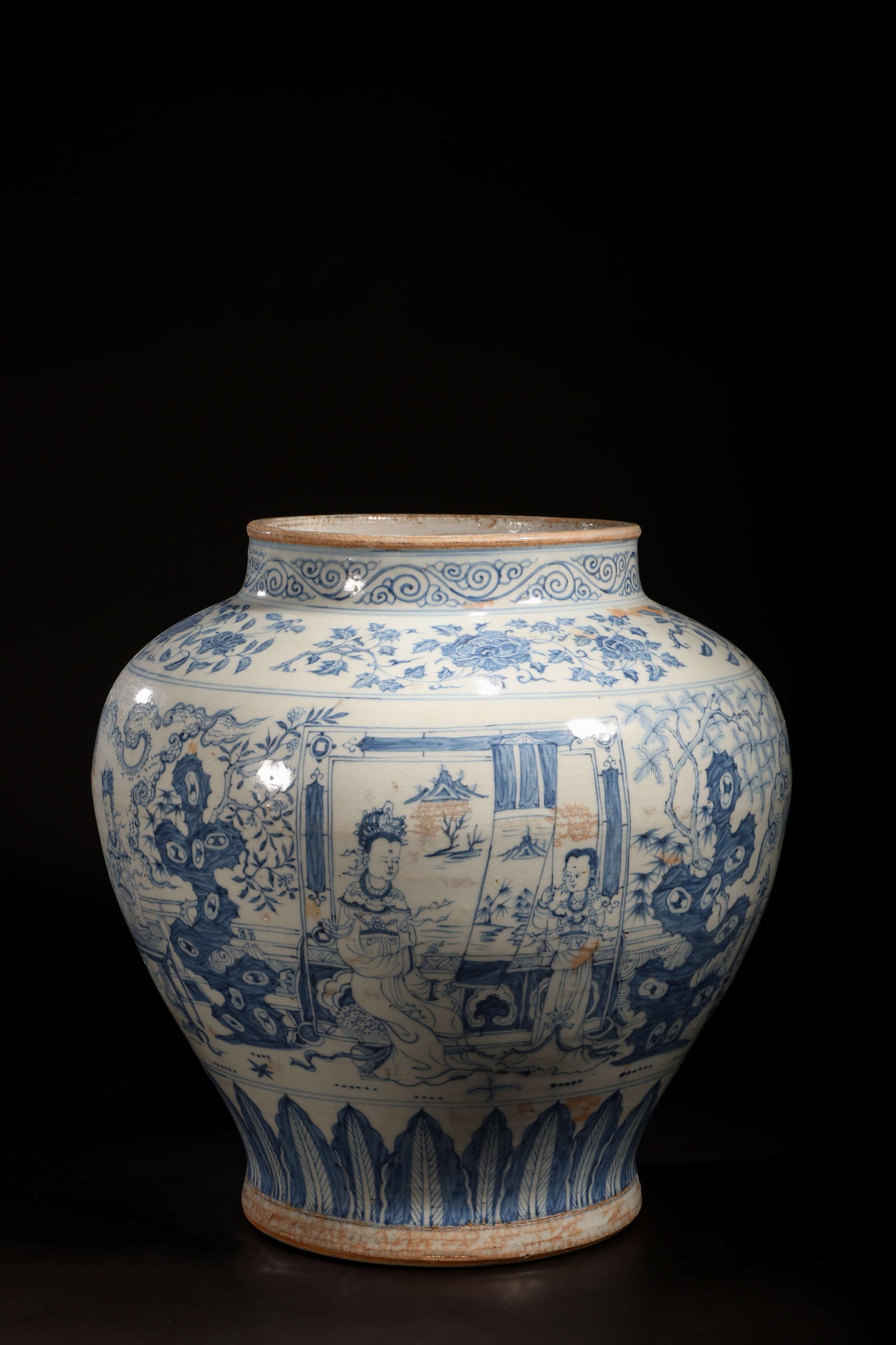 Ming Zhengde Blue-and-White Figural-Story Jar: Ming Zhengde Blue-and-White Figural-Story JarMing Dynasty, Zhengde StyleHeight: 37.5cm Mouth Diameter: 21cmDescription: A baluster-form porcelain jar with a wide, galleried mouth, painted in underglaz