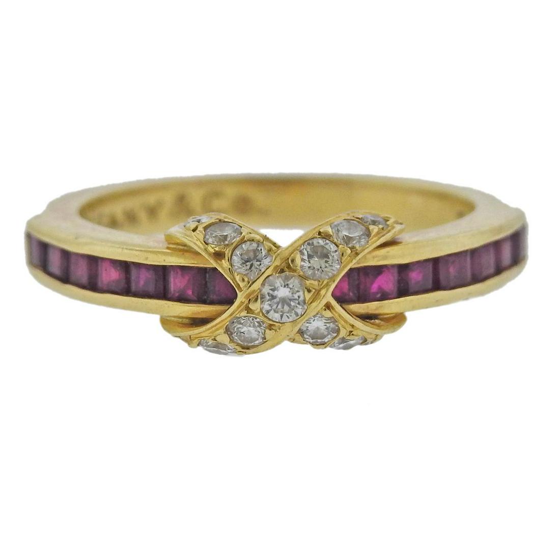 Tiffany & Co 18k Gold Diamond Ruby X Ring (1 of 4)