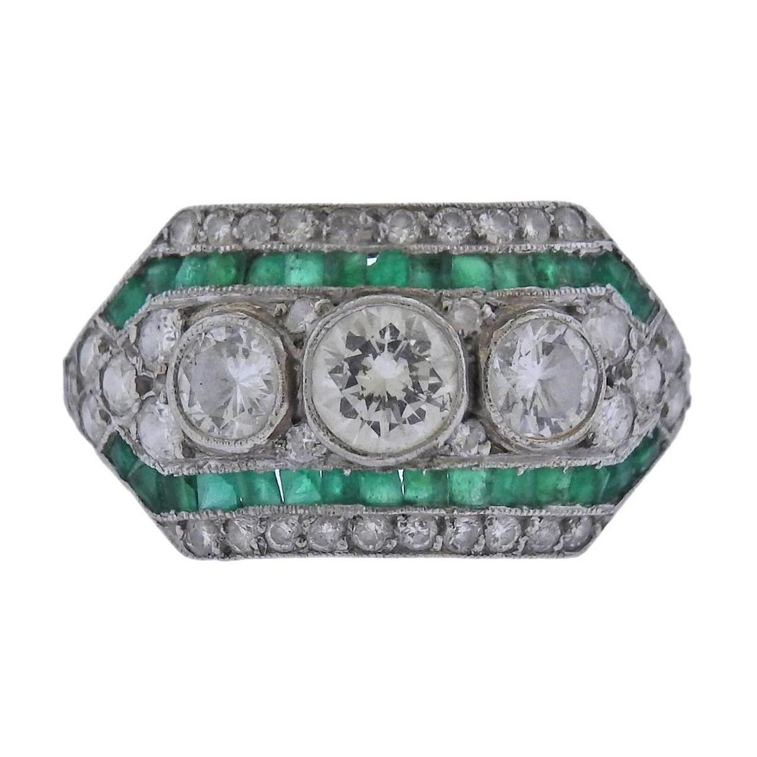 Art Deco Platinum Diamond Emerald Ring (1 of 3)