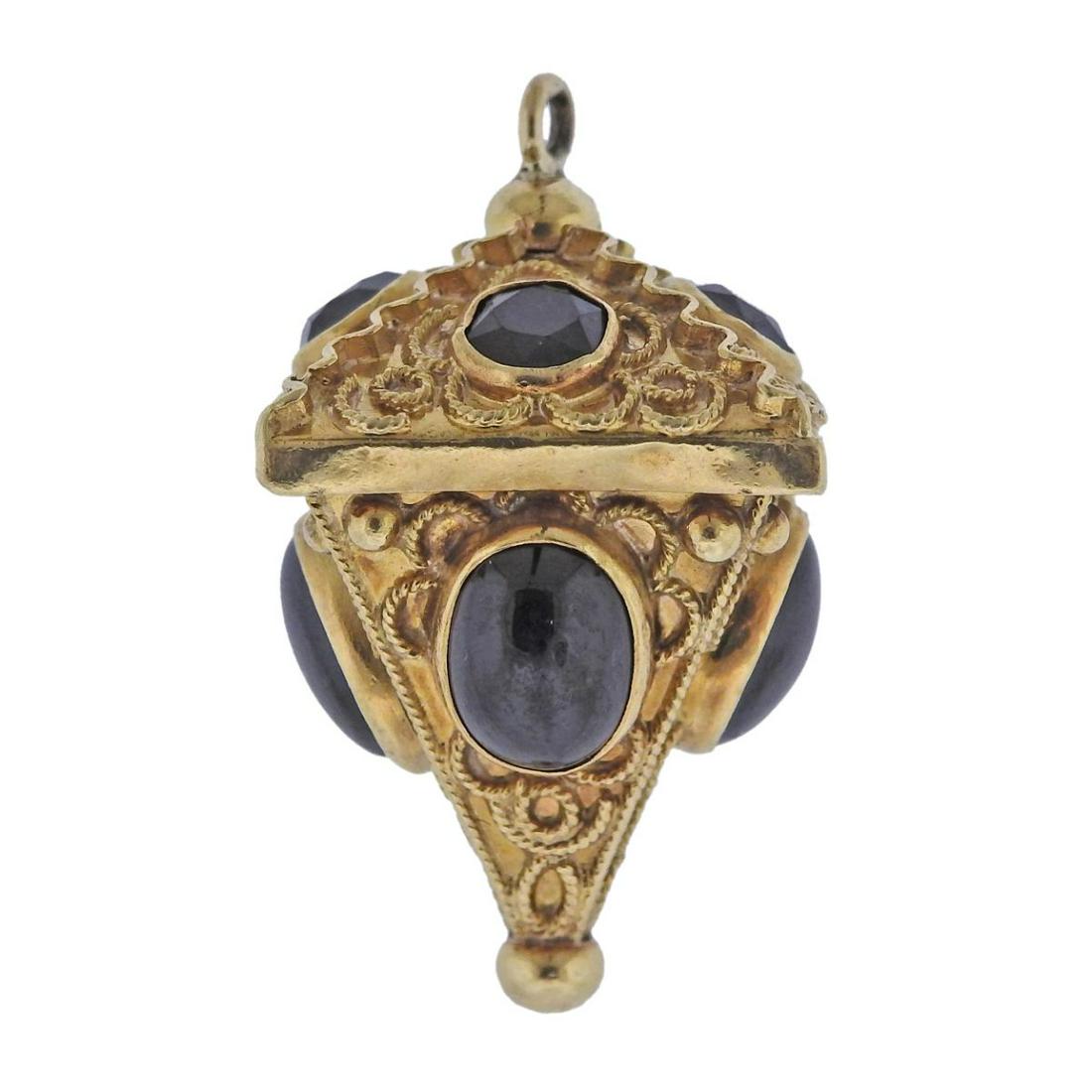 18k Gold Garnet Etruscan Charm Pendant (1 of 3)