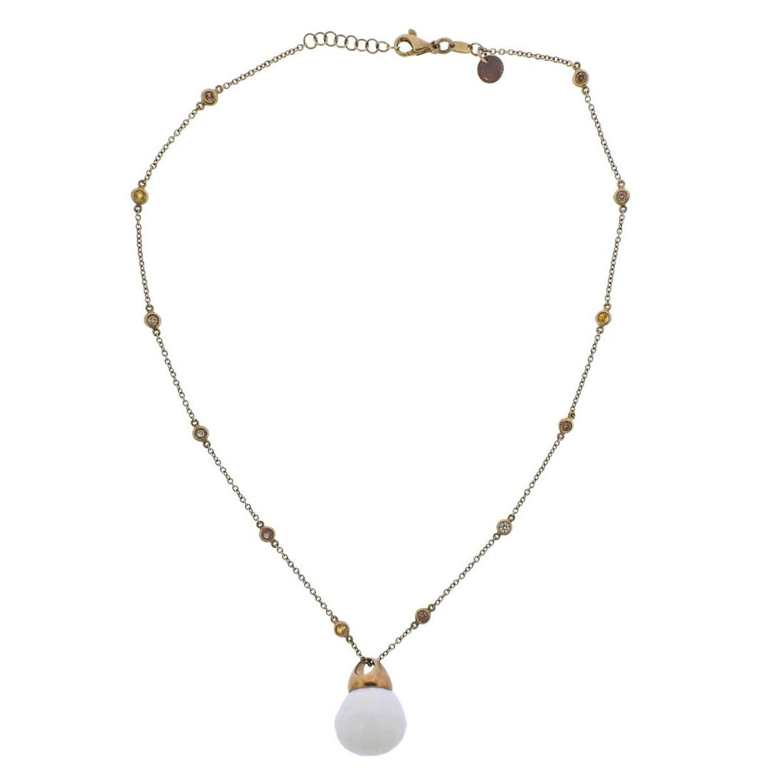 Italian 18k Gold Diamond White Agate Pendant Necklace (1 of 3)