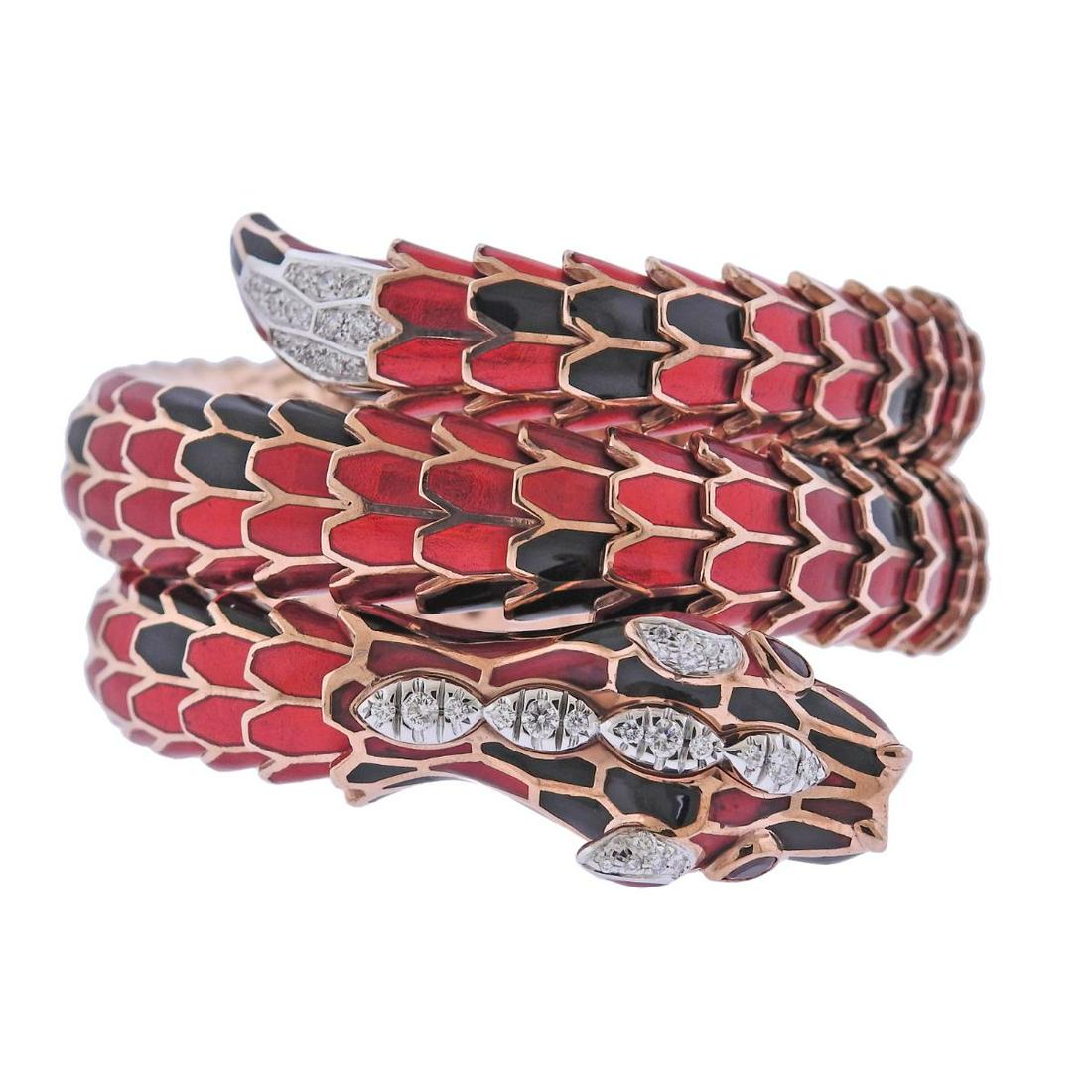Italian 18k Gold Silver Enamel Diamond Wrap Snake (1 of 5)