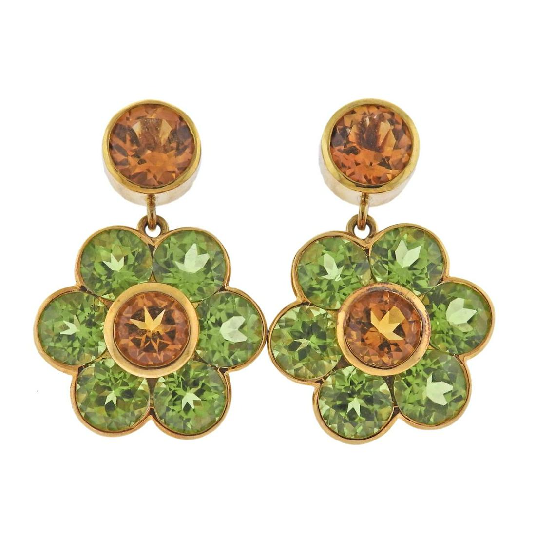 18k Gold Peridot Citrine Flower Drop Earrings (1 of 4)