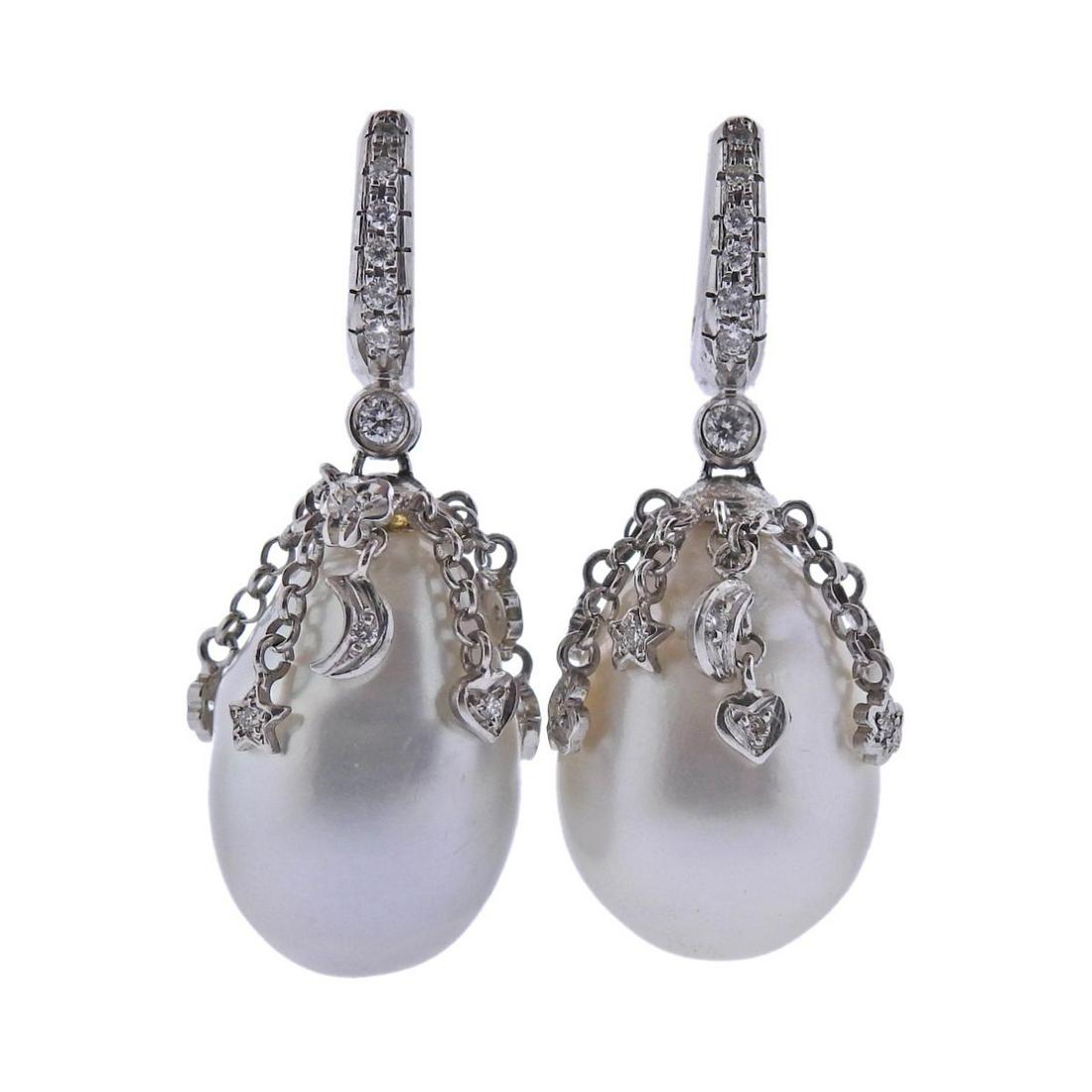 18k Gold Diamond Baroque Pearl Earrings (1 of 3)