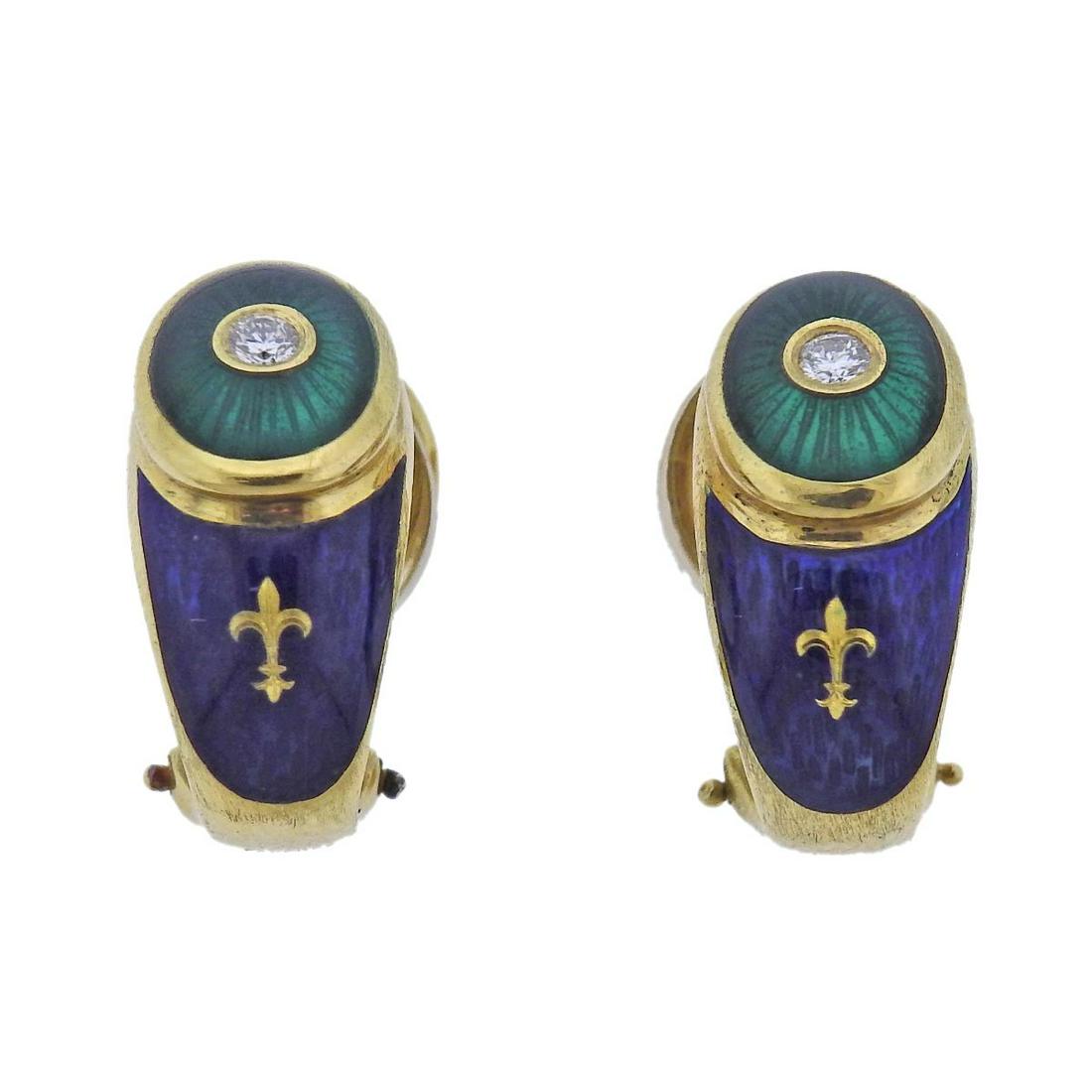 Faberge 18k Gold Diamond Enamel Earrings (1 of 4)