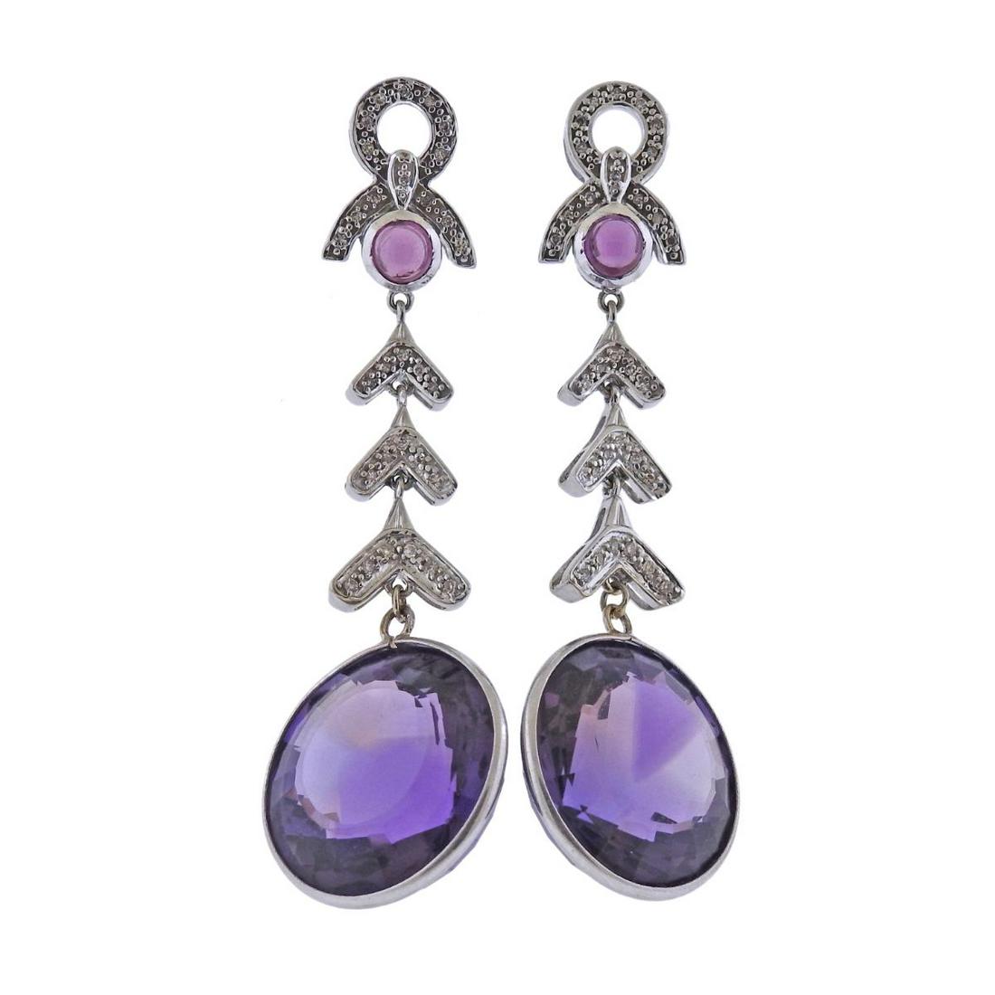 14k Gold Amethyst Diamond Drop Earrings (1 of 4)