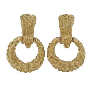 Lalaounis Greece 18k Gold Doorknocker Earrings: Pair of 18k gold doorknocker earrings by Ilias Lalaounis of Greece. Earrings are 42mm long x 28mm. Marked: A21, 750, Lalaounis. Weight - 30.6 grams.