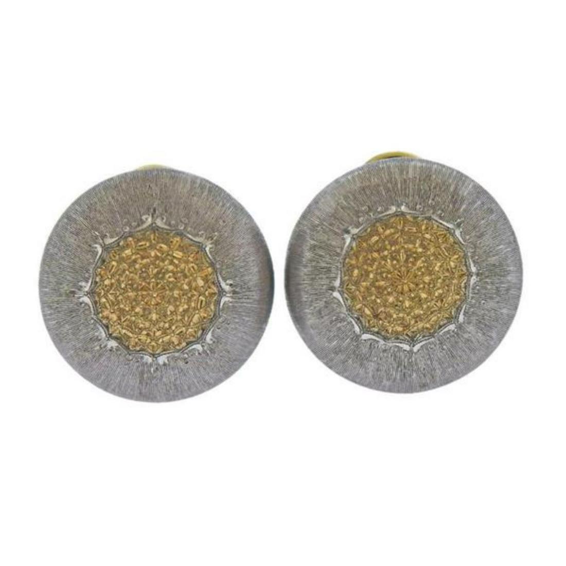 Buccellati Geminato 18k Gold Silver Button Earrings (1 of 3)