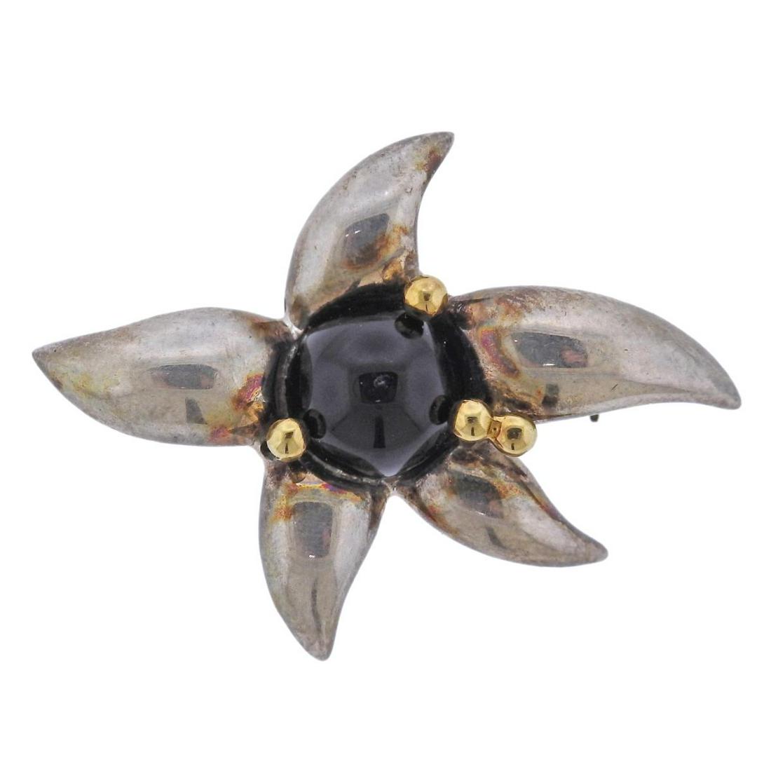 Tiffany & Co Silver 18k Gold Onyx Fireworks Brooch (1 of 3)