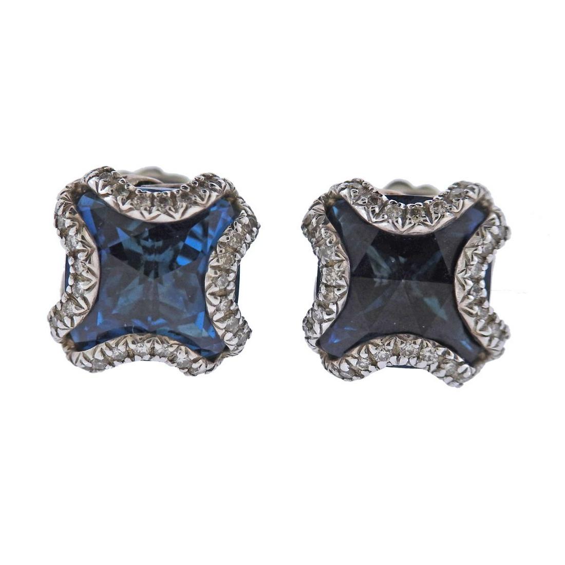 John Hardy Silver Diamond London Blue Topaz Stud (1 of 3)