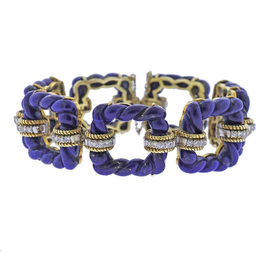 1960s Carved Lapis Diamond 18k Gold Bracelet (1 of 4)