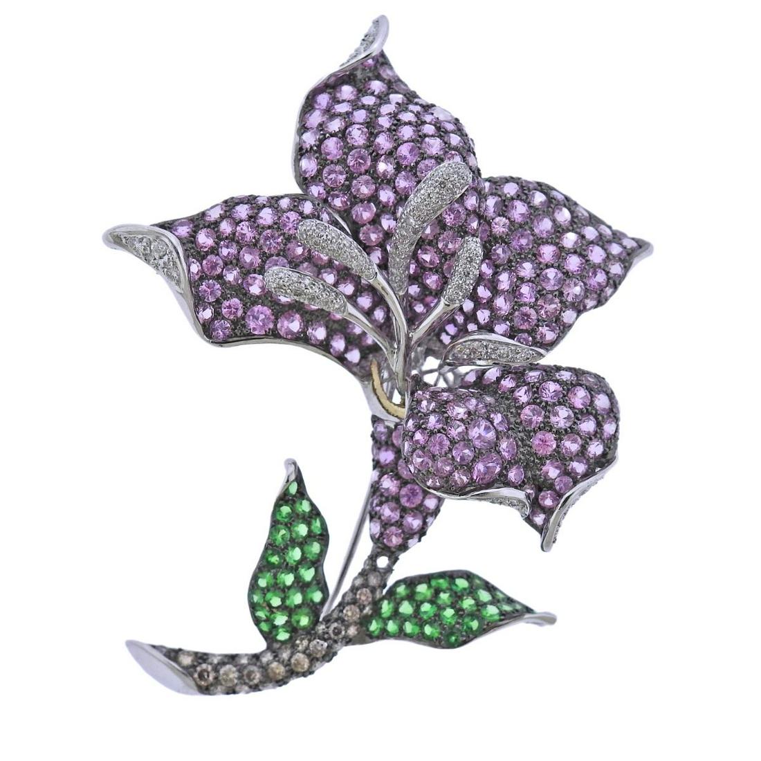 18k Gold Sapphire Tsavorite Diamond Orchid Flower (1 of 5)