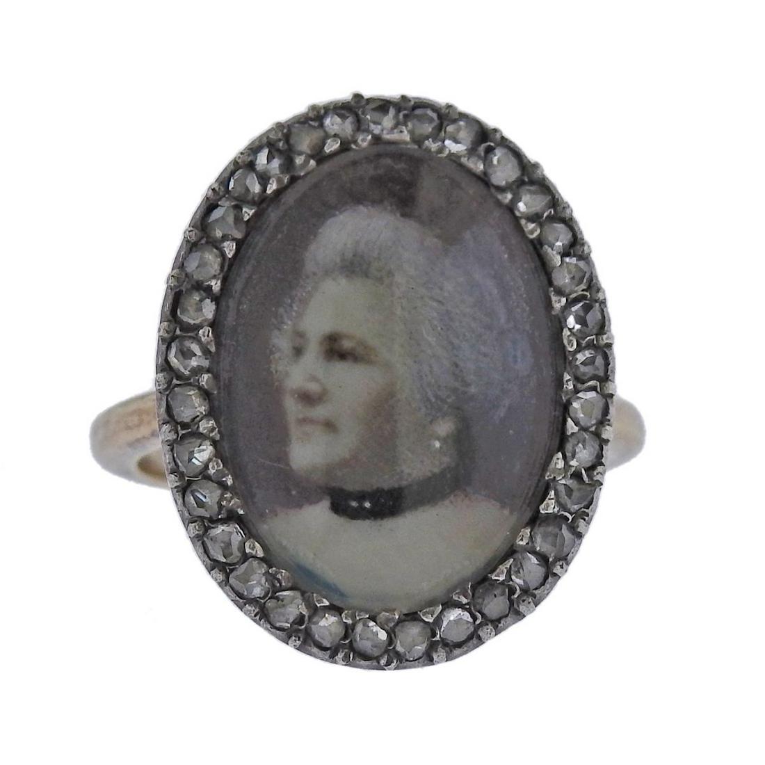 Antique Gold Silver Diamond Miniature Portrait Ring (1 of 3)