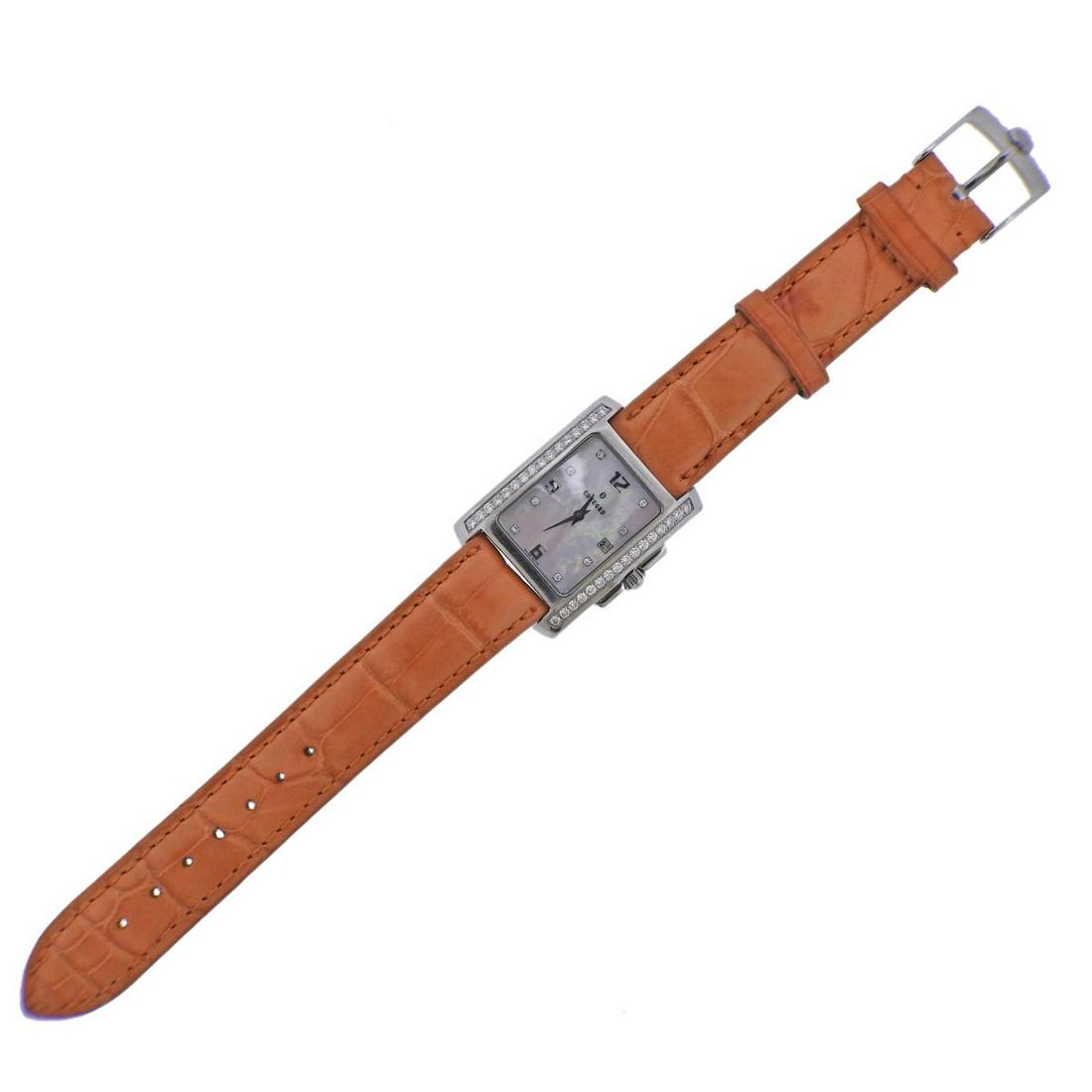 Concord Sportivo Diamond Steel Watch: Stainless steel Sportivo Concord lady's watch, featuring mother of pearl dial with diamond and silvered Arabic markers, with diamond decorated bezel. Case is 26mm x 35mm. Original alligator bracelet w