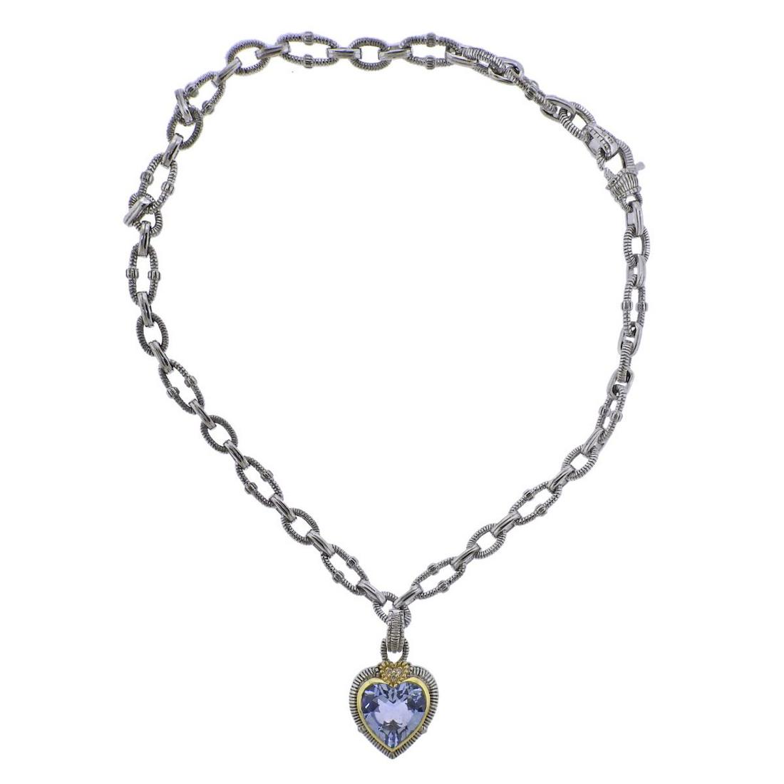 Judith Ripka Silver 18k Quartz Diamond Heart Pendant (1 of 4)