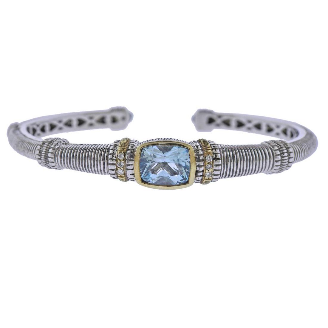Judith Ripka 18k Gold Silver Diamond Blue Crystal (1 of 3)
