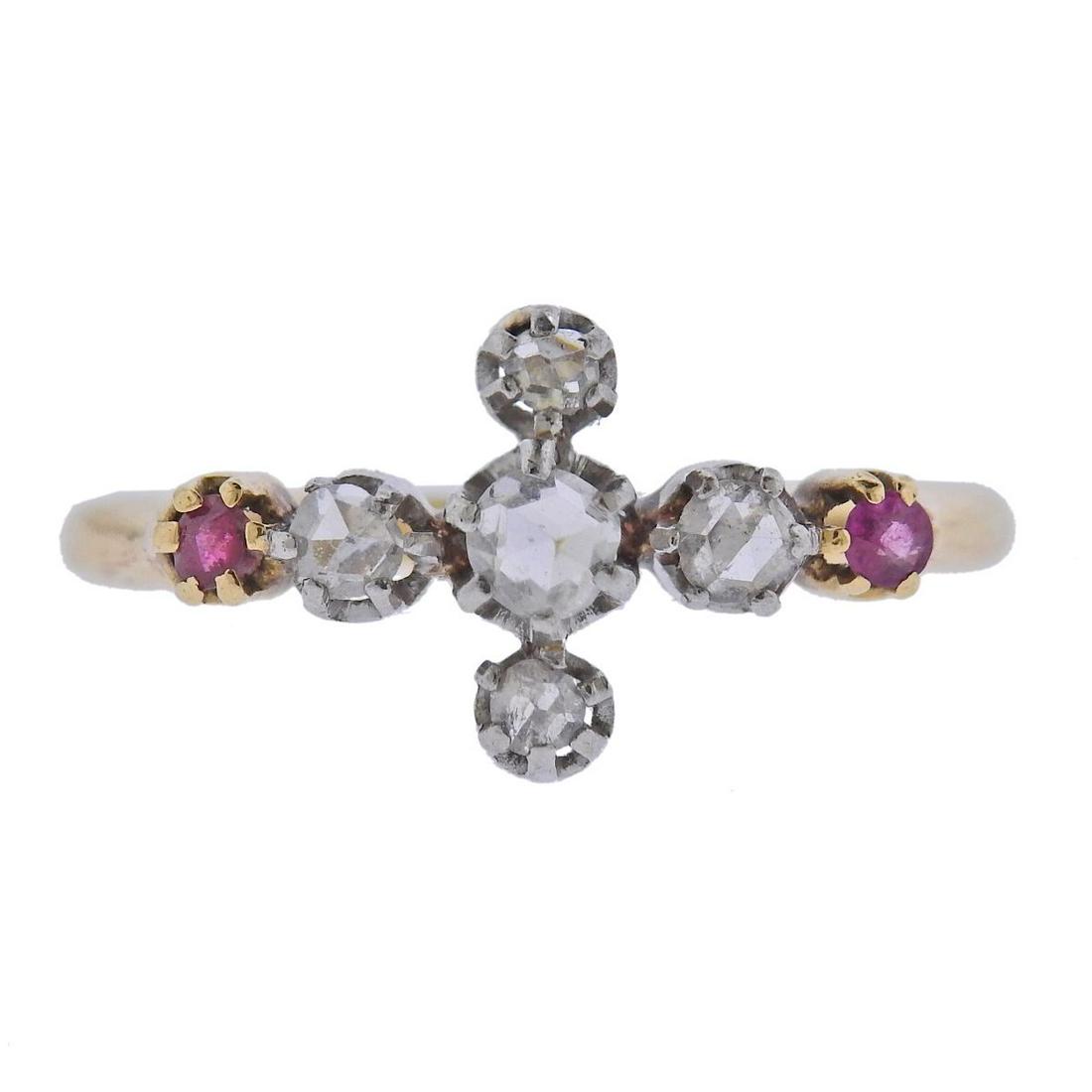 Antique Continental 18k Gold Diamond Ruby Ring (1 of 3)