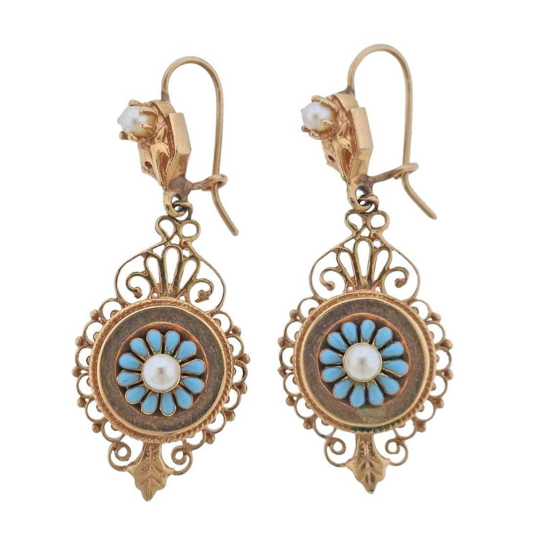 14k Gold Pearl Turquoise Drop Earrings (1 of 4)