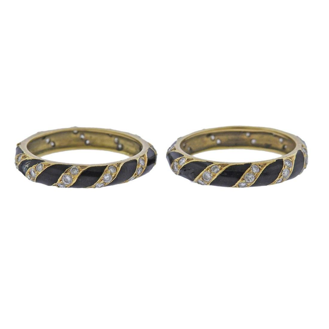 18k Gold Diamond Enamel Band Ring Set (1 of 2)