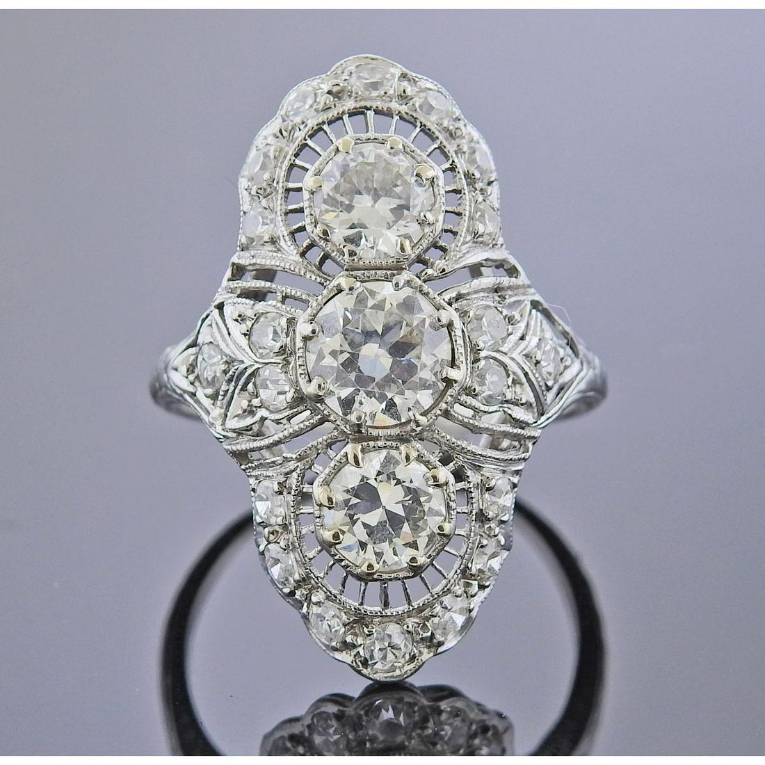 Art Deco Platinum Old European Diamond Ring (1 of 3)
