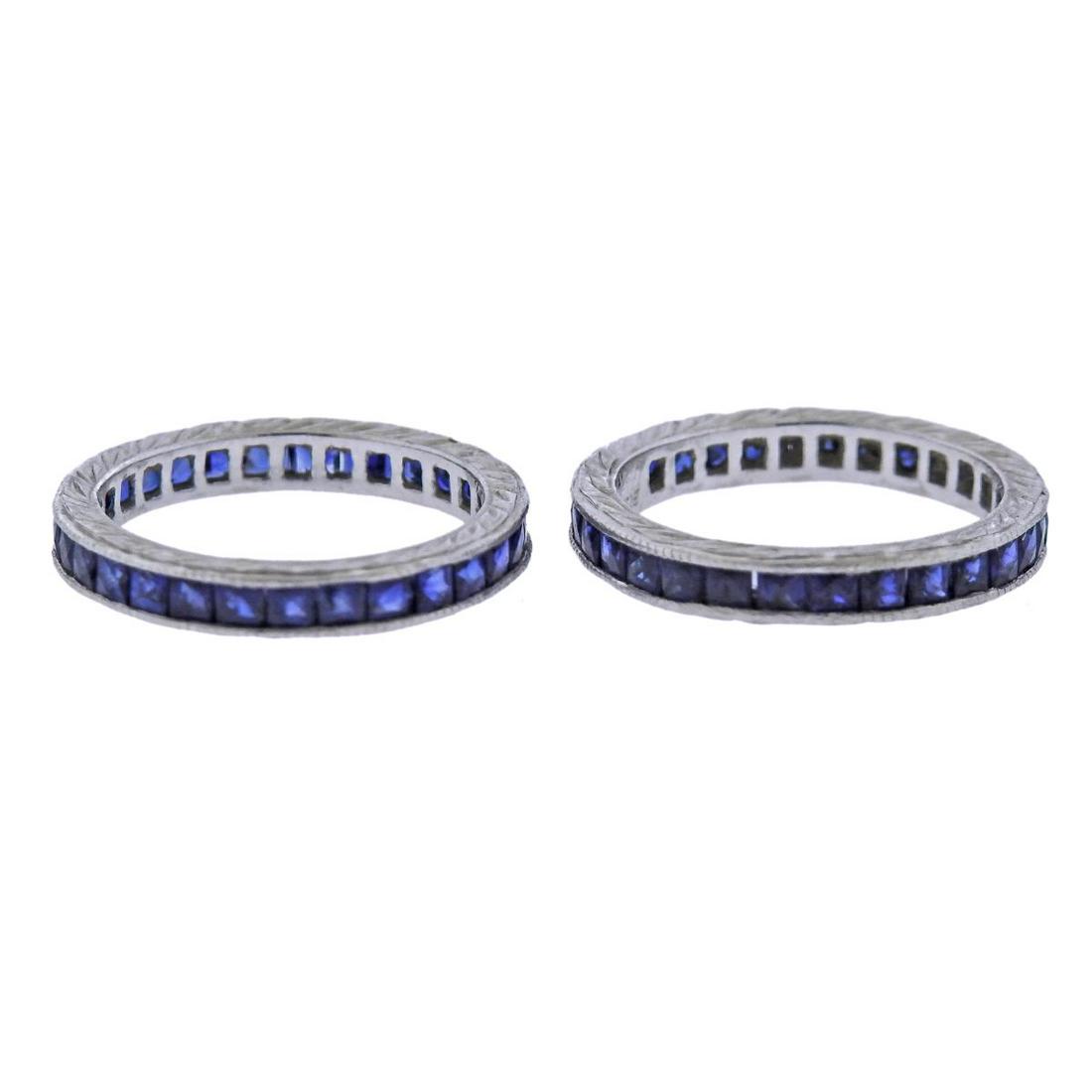 Platinum French Cut Sapphire Eternity Band Ring Set (1 of 3)