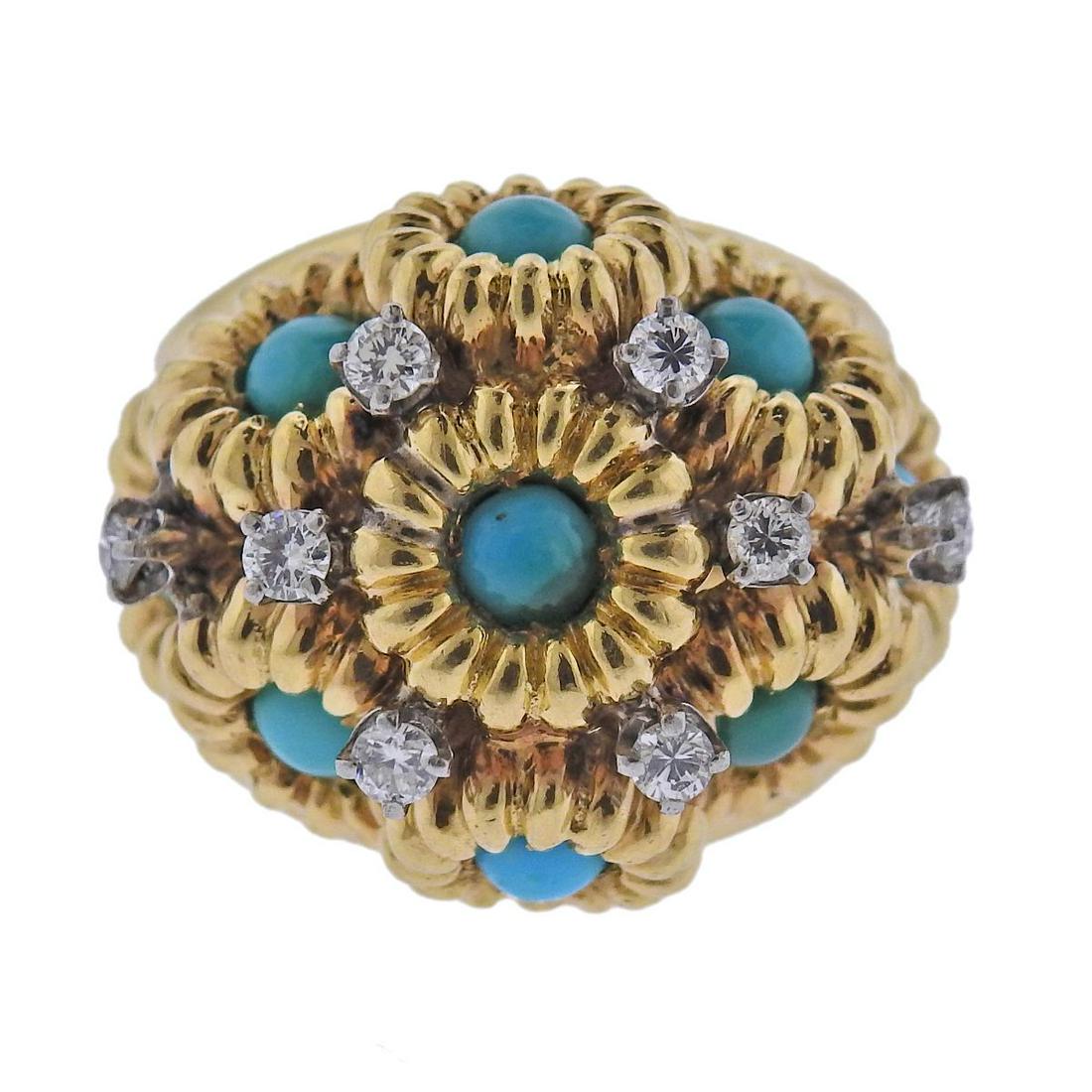 1960s 18k Gold Turquoise Diamond Ring (1 of 4)