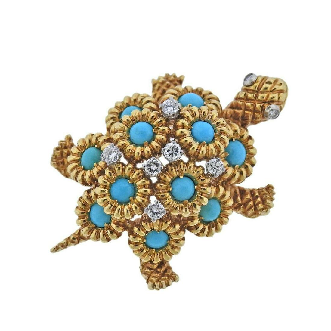 Neiman Marcus 1960s Turquoise Diamond Gold Turtle (1 of 4)