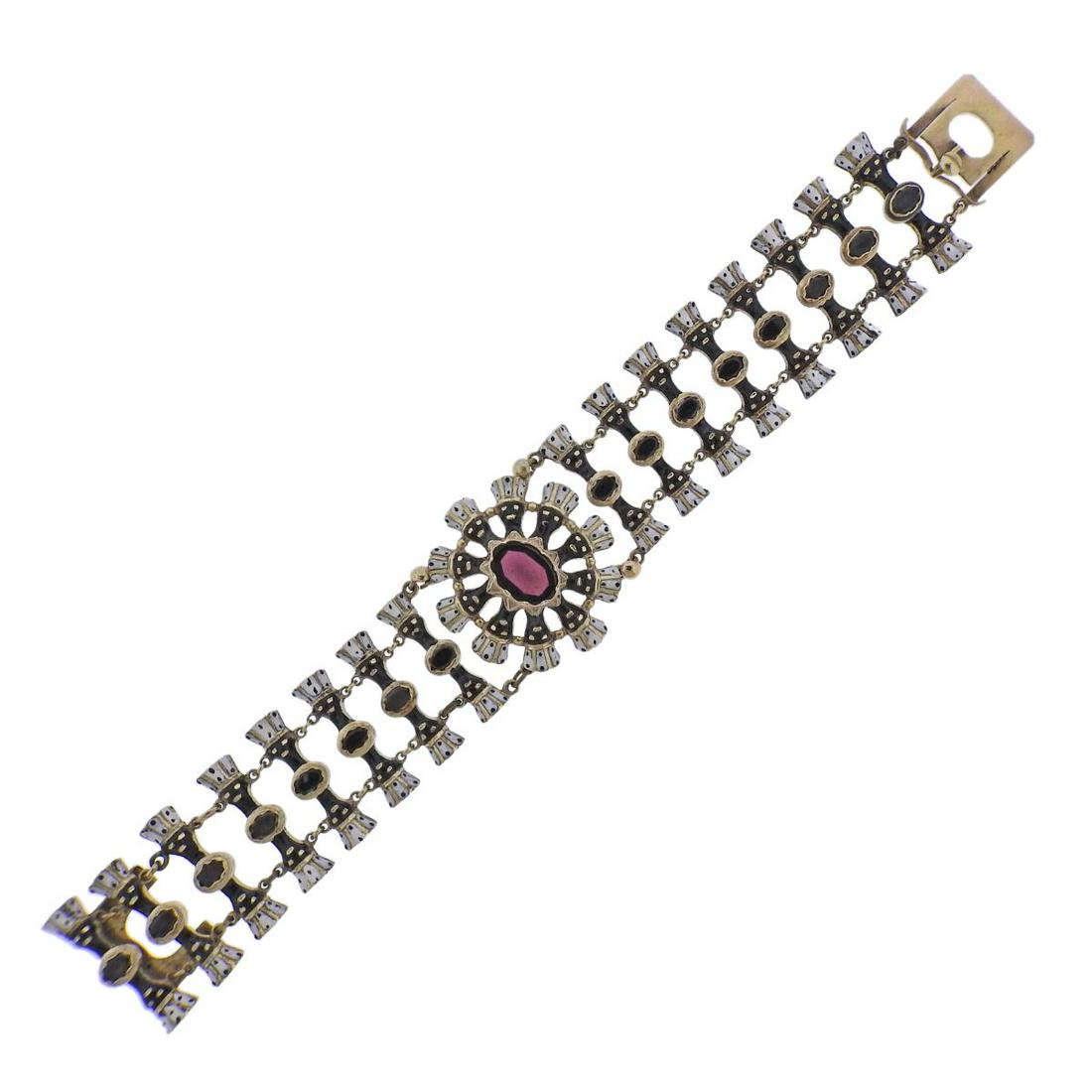 Antique 14k Gold Enamel Garnet Bracelet (1 of 3)