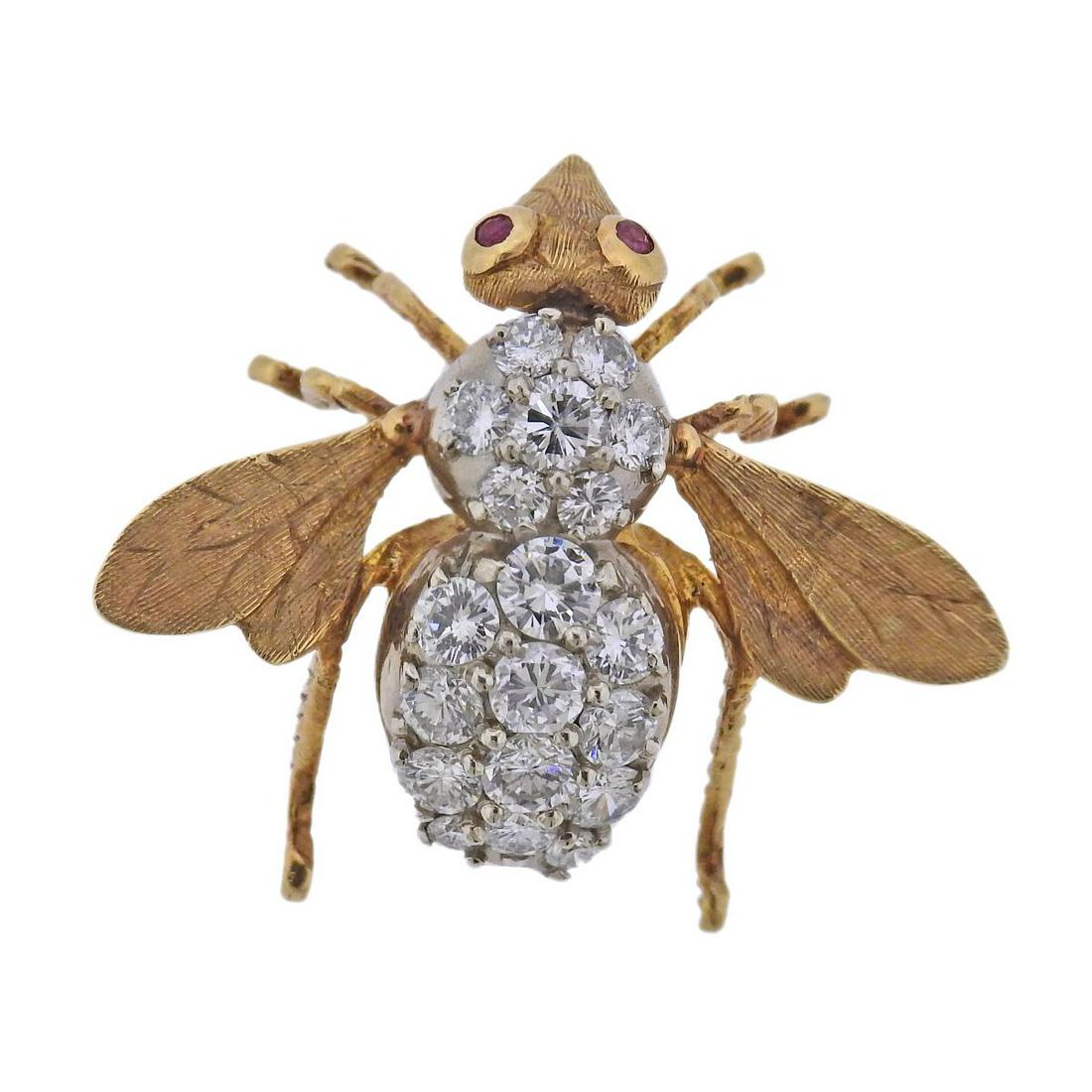 Herbert Rosenthal Gold Diamond Ruby Bee Insect Brooch (1 of 5)