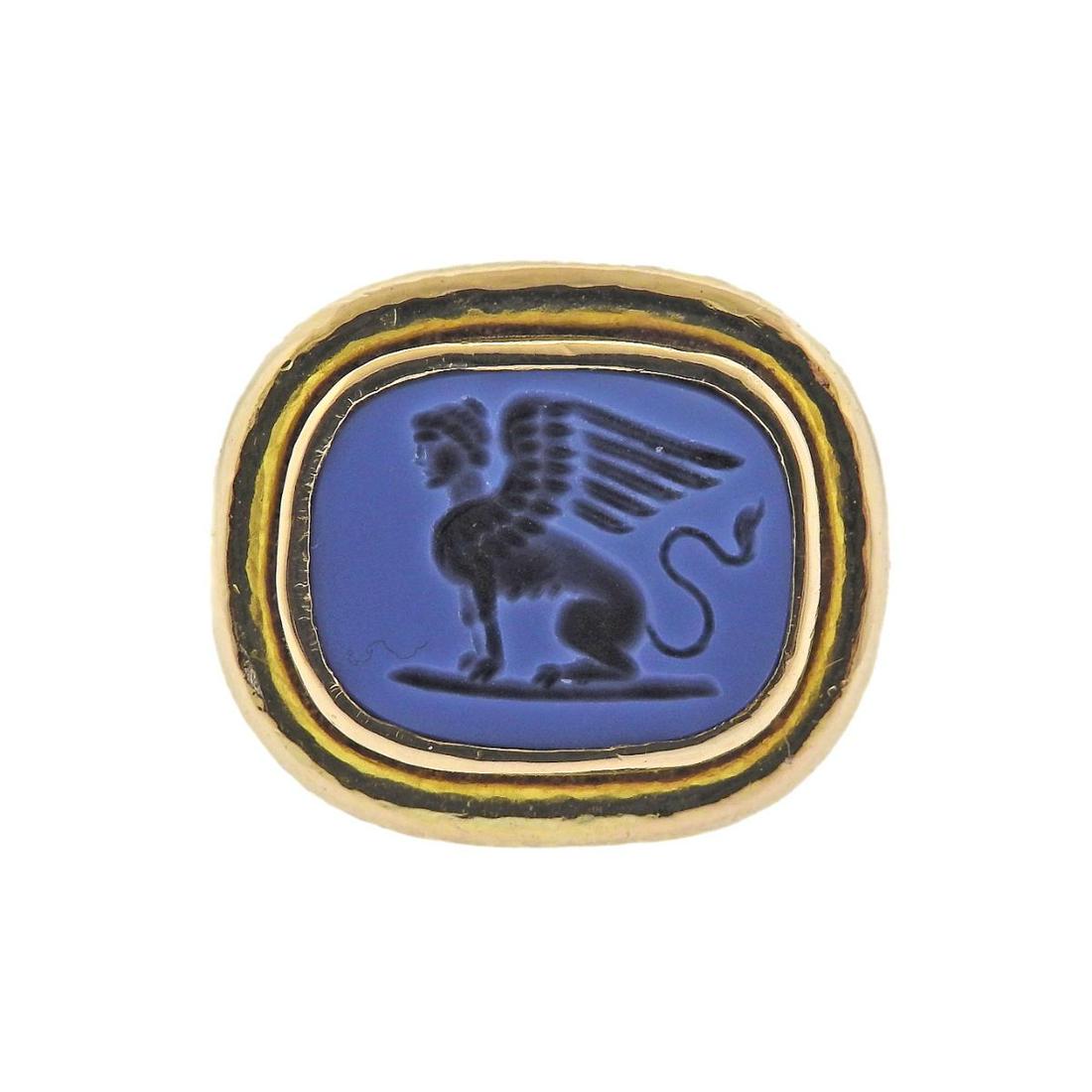 Elizabeth Locke 18k Gold Agate Sphinx Intaglio Ring (1 of 4)