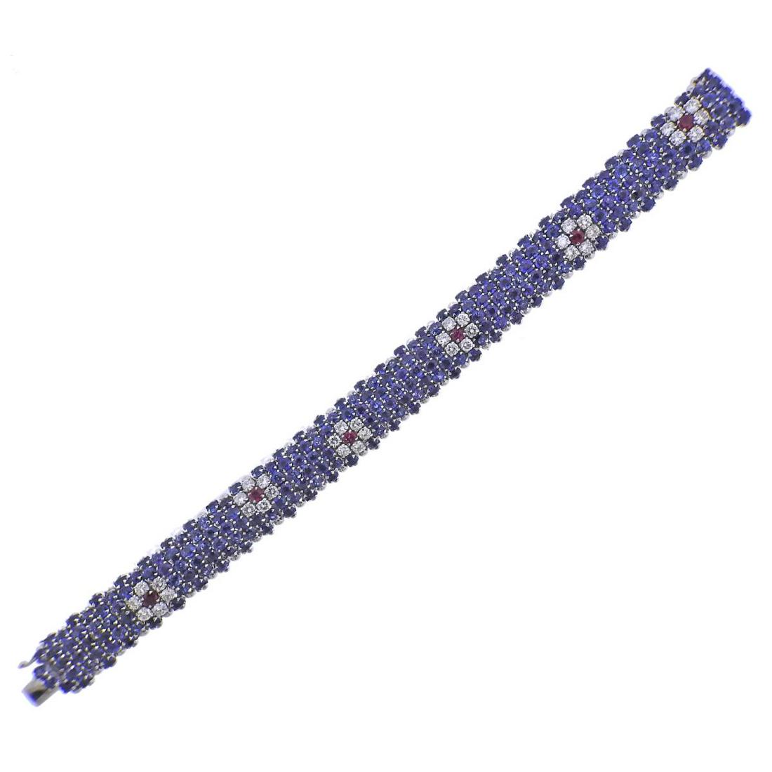 18k Gold 35.55ctw Sapphire Diamond Ruby Bracelet (1 of 4)