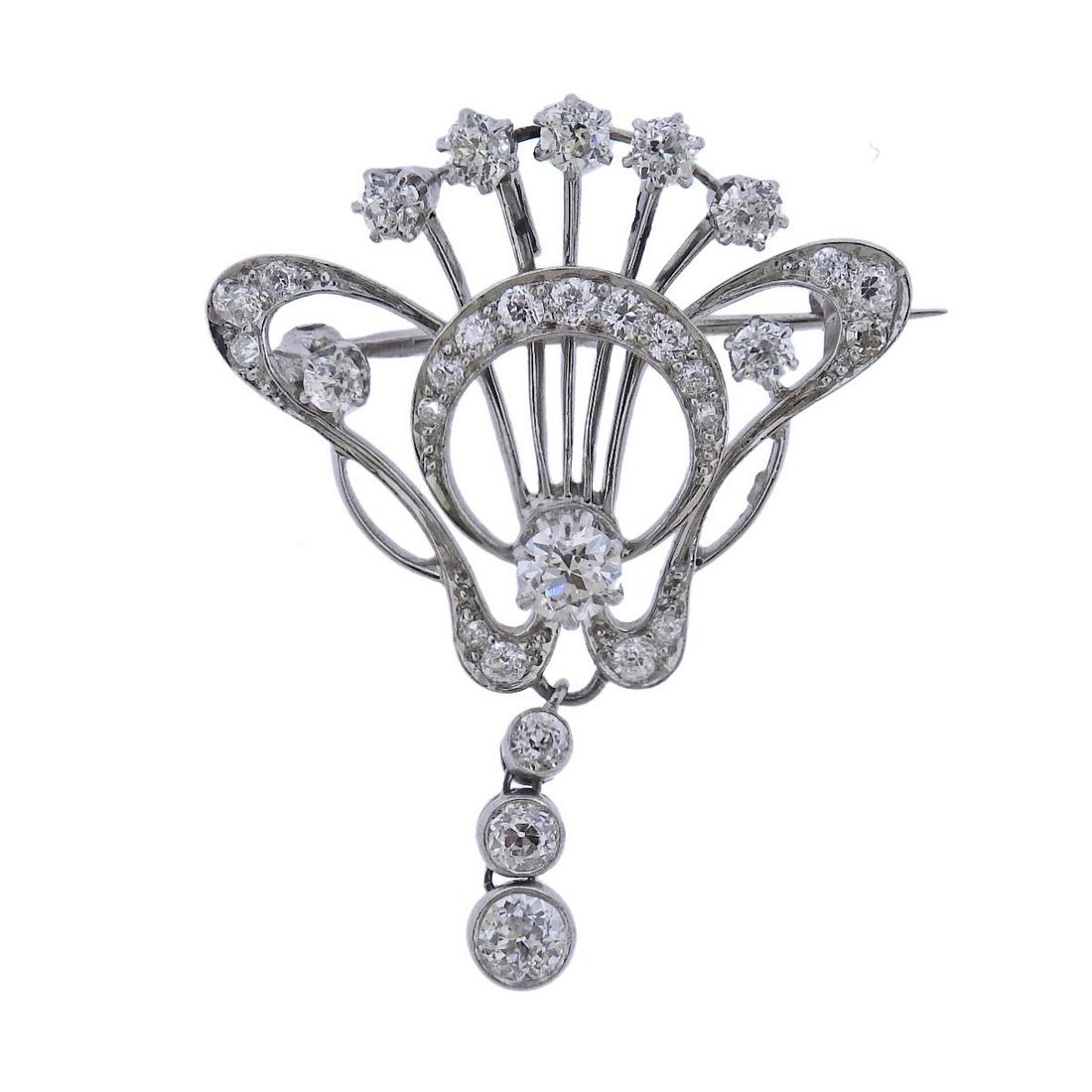 Mid Century Platinum Diamond Brooch Pin (1 of 3)