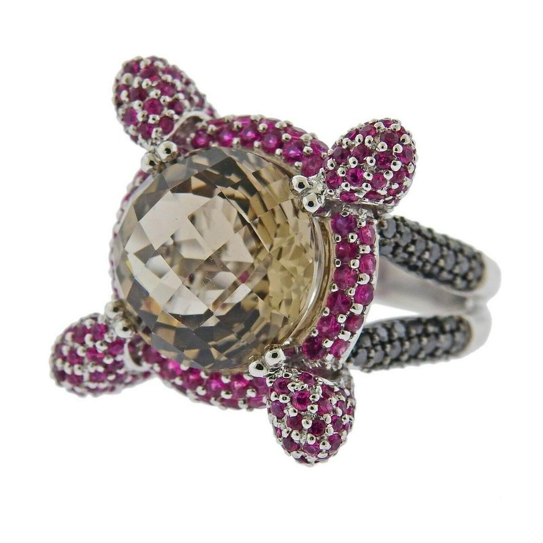 Italian Gold Pink Black Sapphire Gemstone Ring (1 of 4)