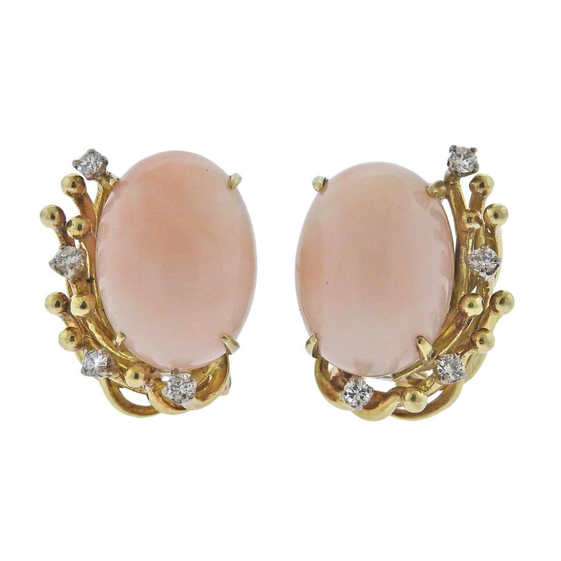 1960s 18k Gold Diamond Coral Earrings (1 of 3)