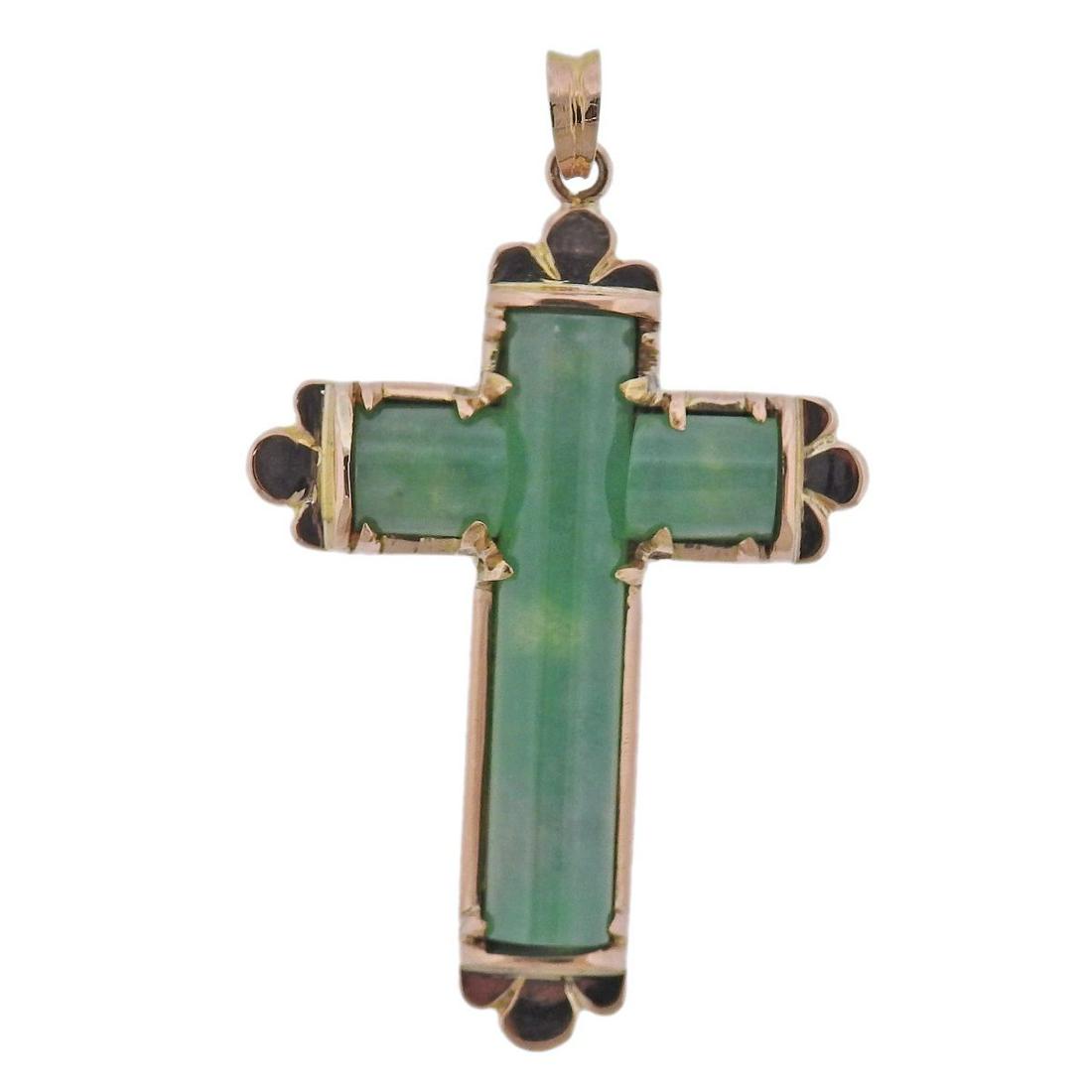 18k Gold Jadeite Jade Cross Pendant (1 of 3)